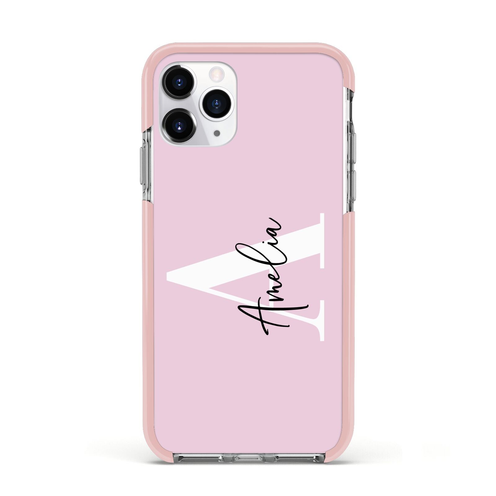 Pink Personalised Initial Name Apple iPhone 11 Pro in Silver with Pink Impact Case