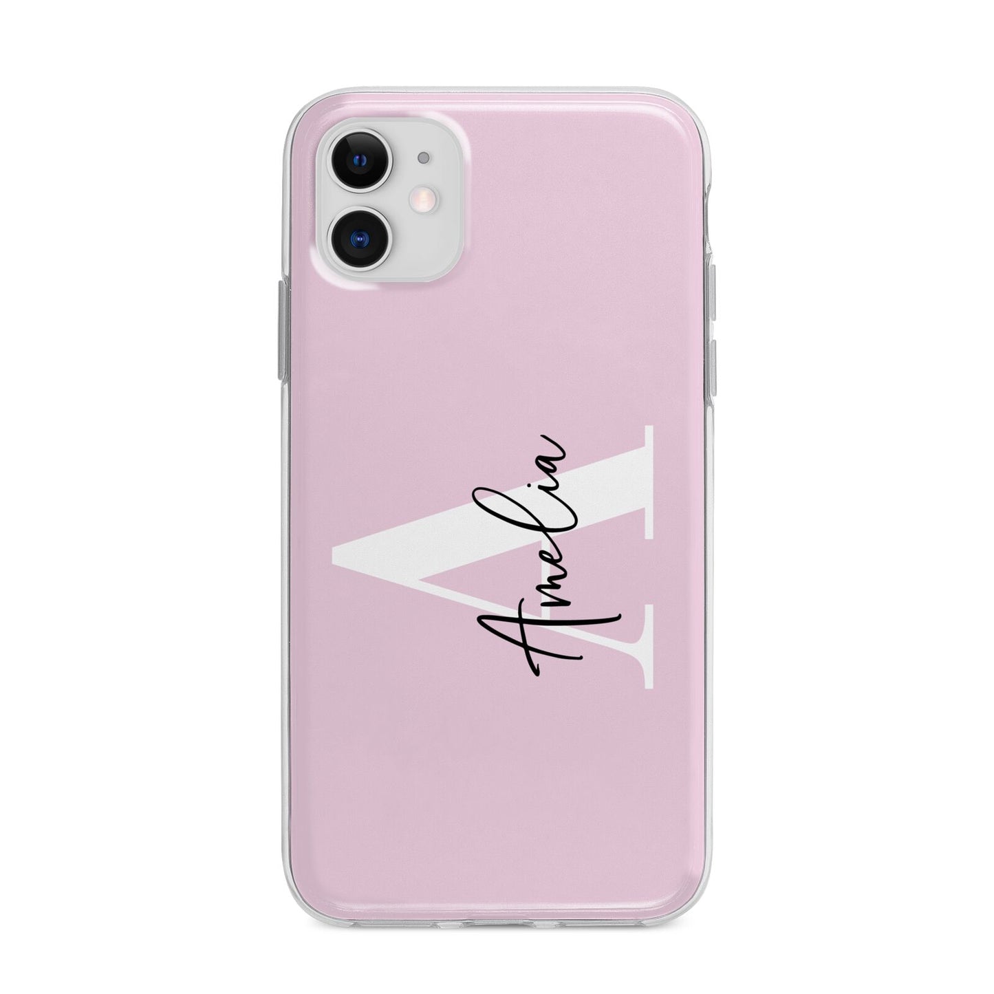 Pink Personalised Initial Name Apple iPhone 11 in White with Bumper Case