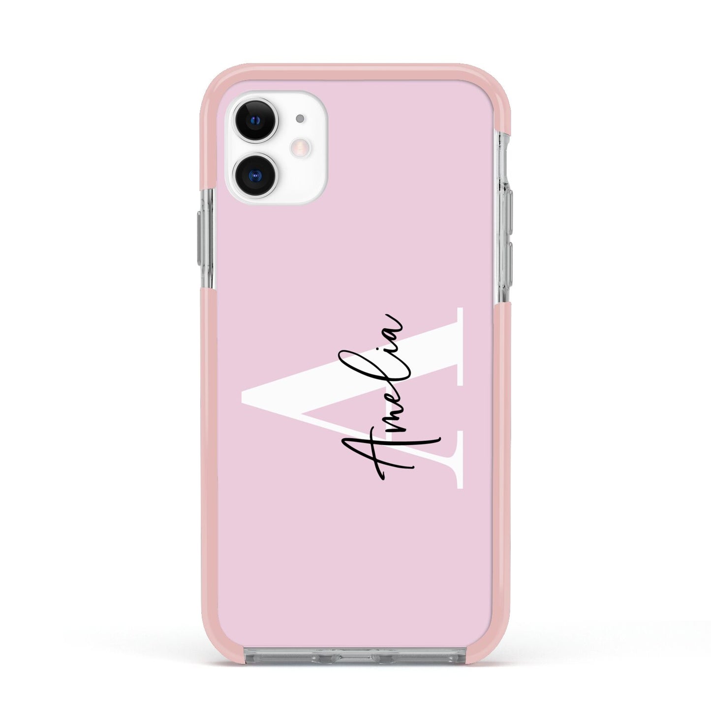 Pink Personalised Initial Name Apple iPhone 11 in White with Pink Impact Case