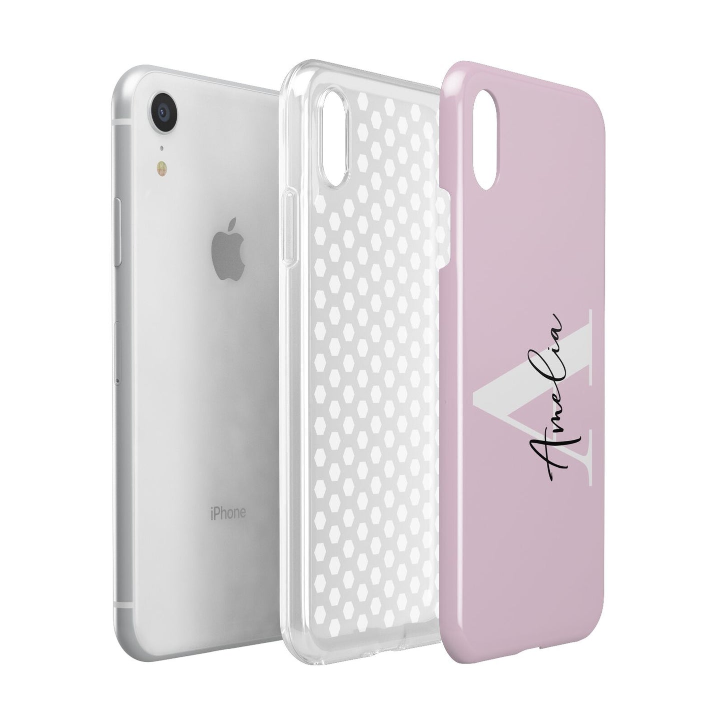 Pink Personalised Initial Name Apple iPhone XR White 3D Tough Case Expanded view