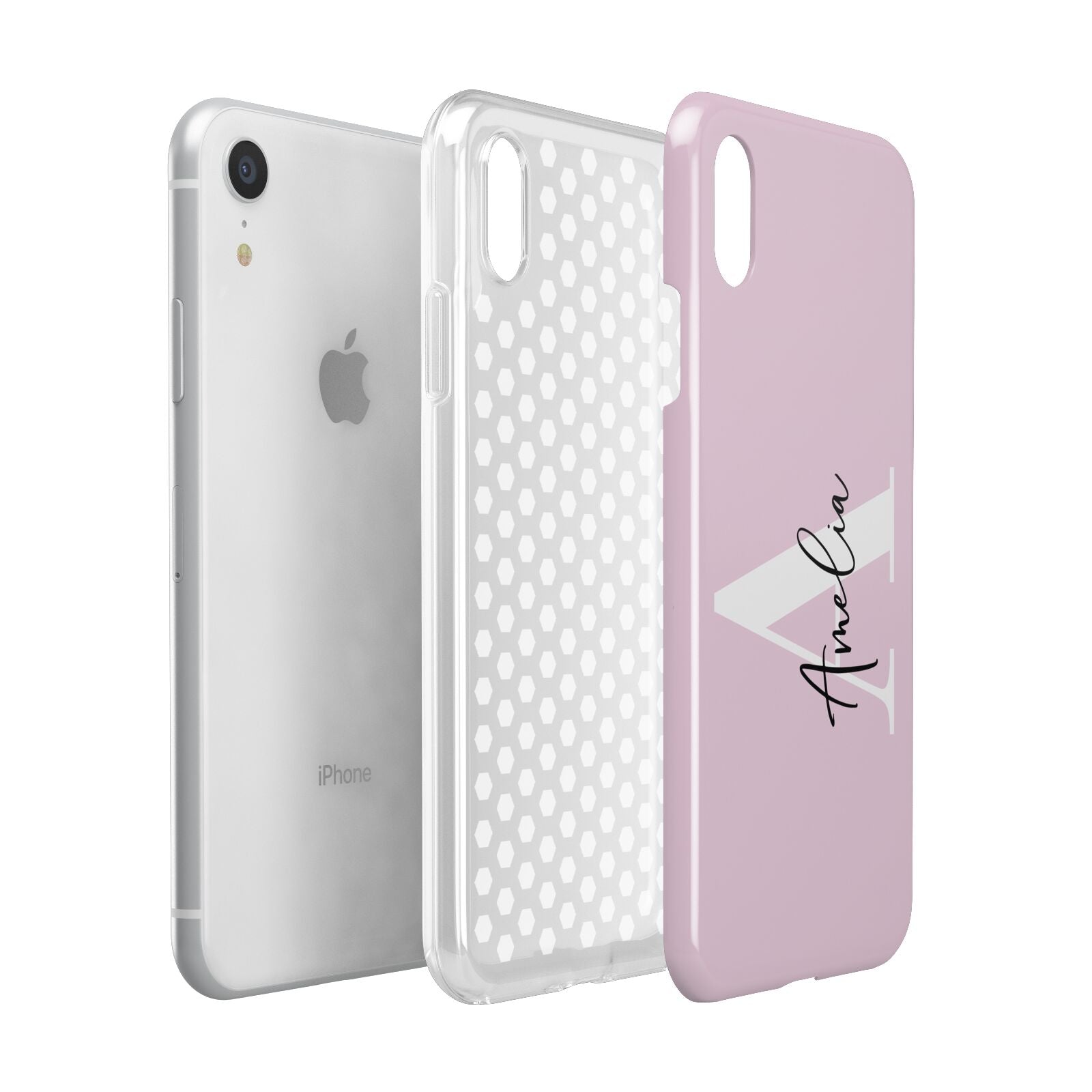 Pink Personalised Initial Name Apple iPhone XR White 3D Tough Case Expanded view