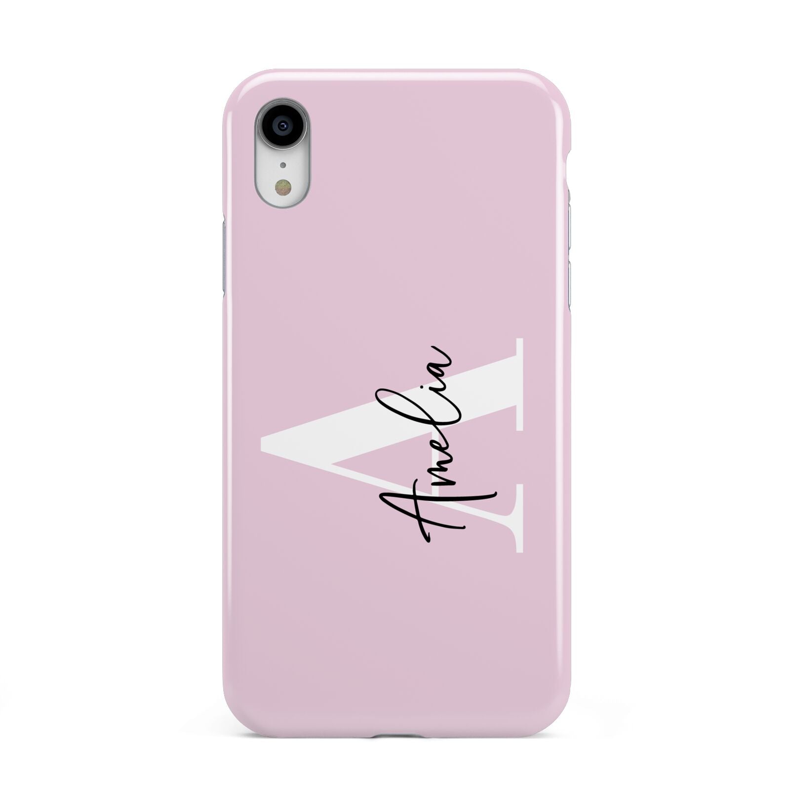 Pink Personalised Initial Name Apple iPhone XR White 3D Tough Case