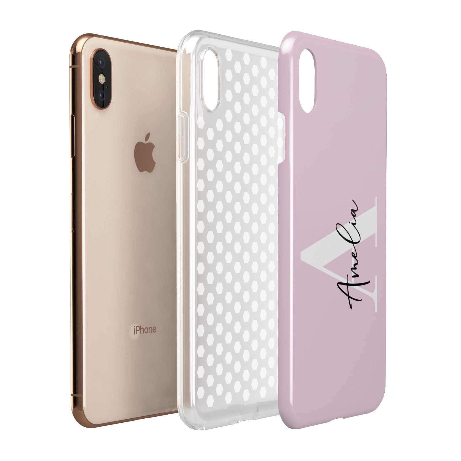 Pink Personalised Initial Name Apple iPhone Xs Max 3D Tough Case Expanded View