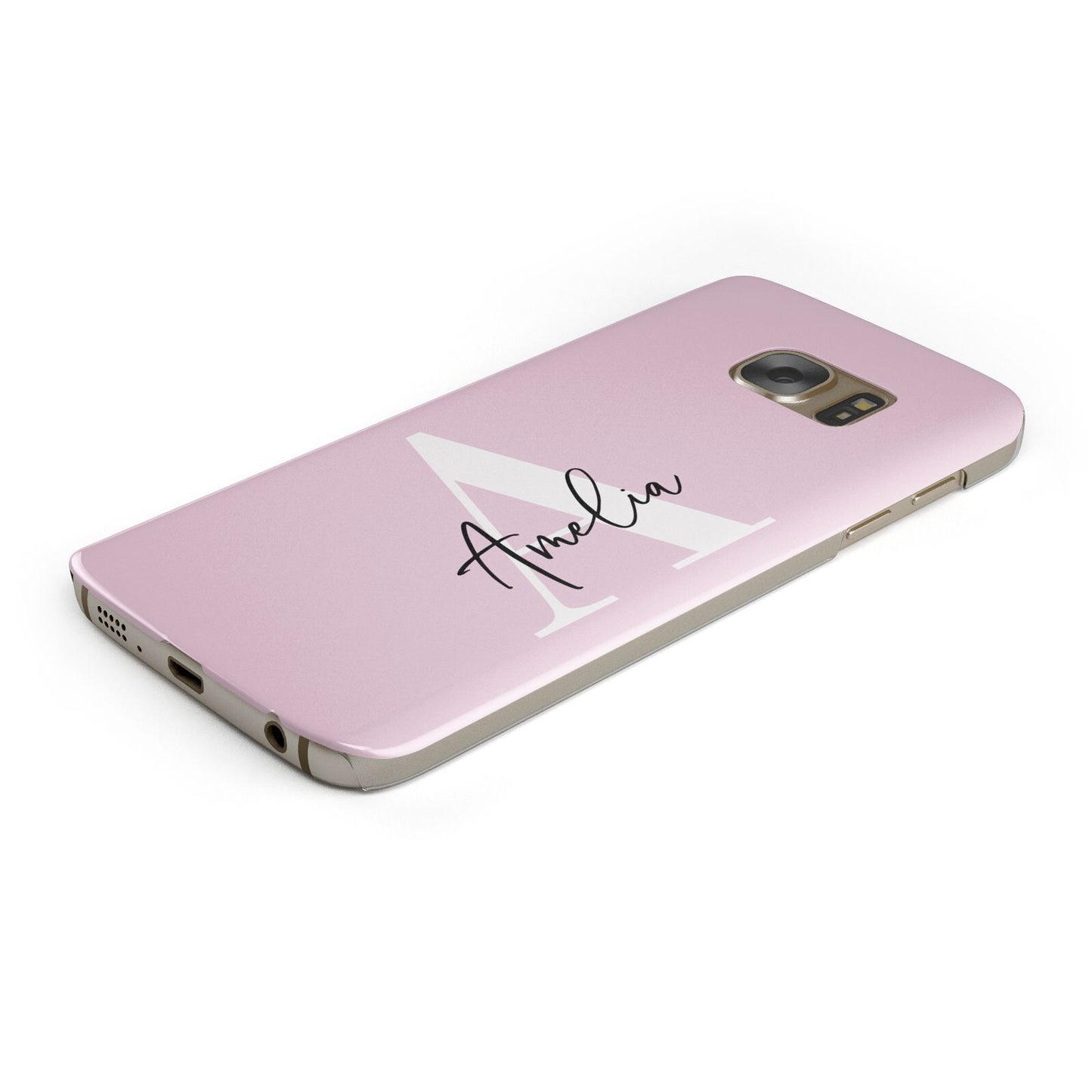 Pink Personalised Initial Name Protective Samsung Galaxy Case Angled Image