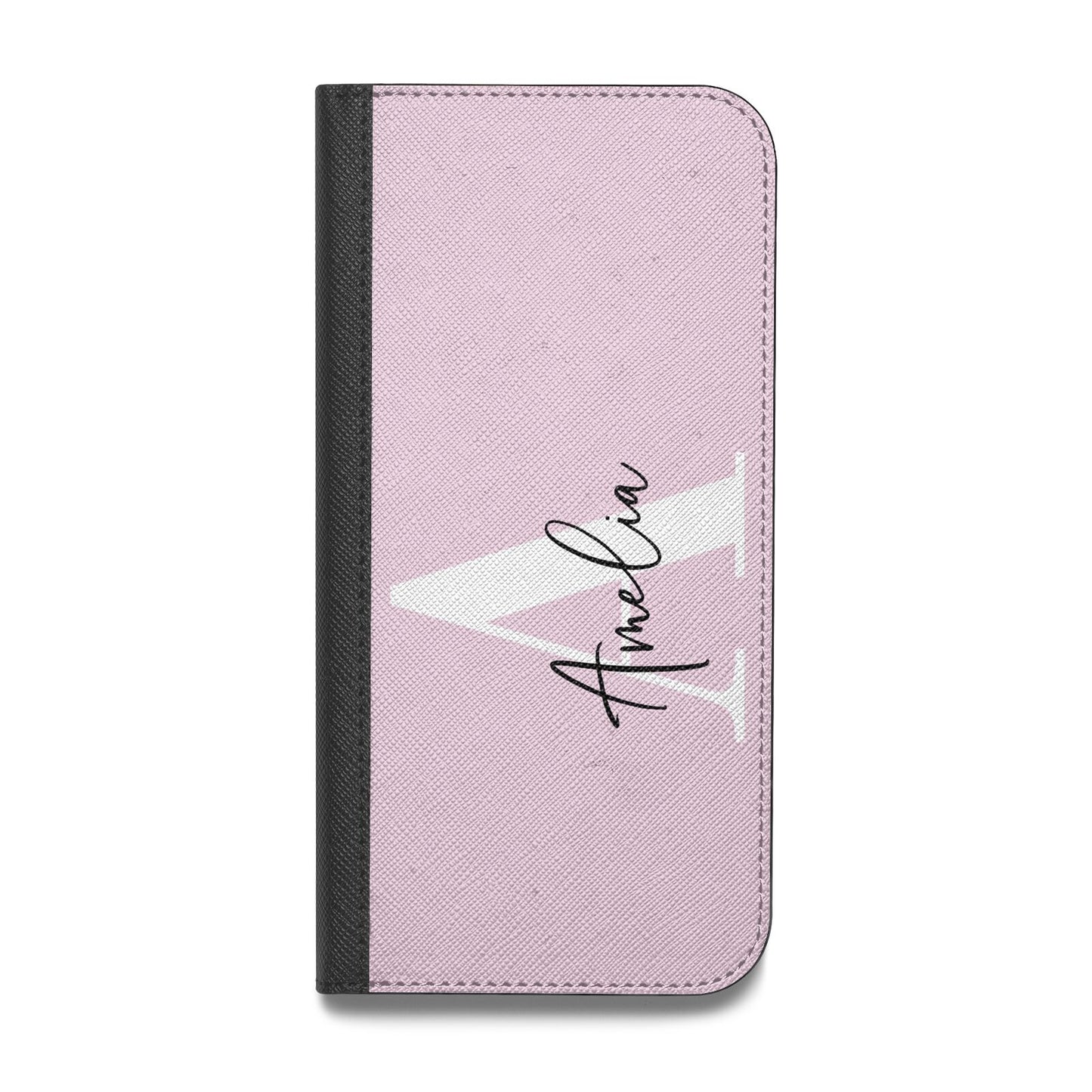 Pink Personalised Initial Name Vegan Leather Flip iPhone Case