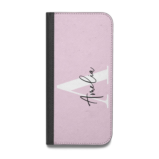 Pink Personalised Initial Name Vegan Leather Flip iPhone Case