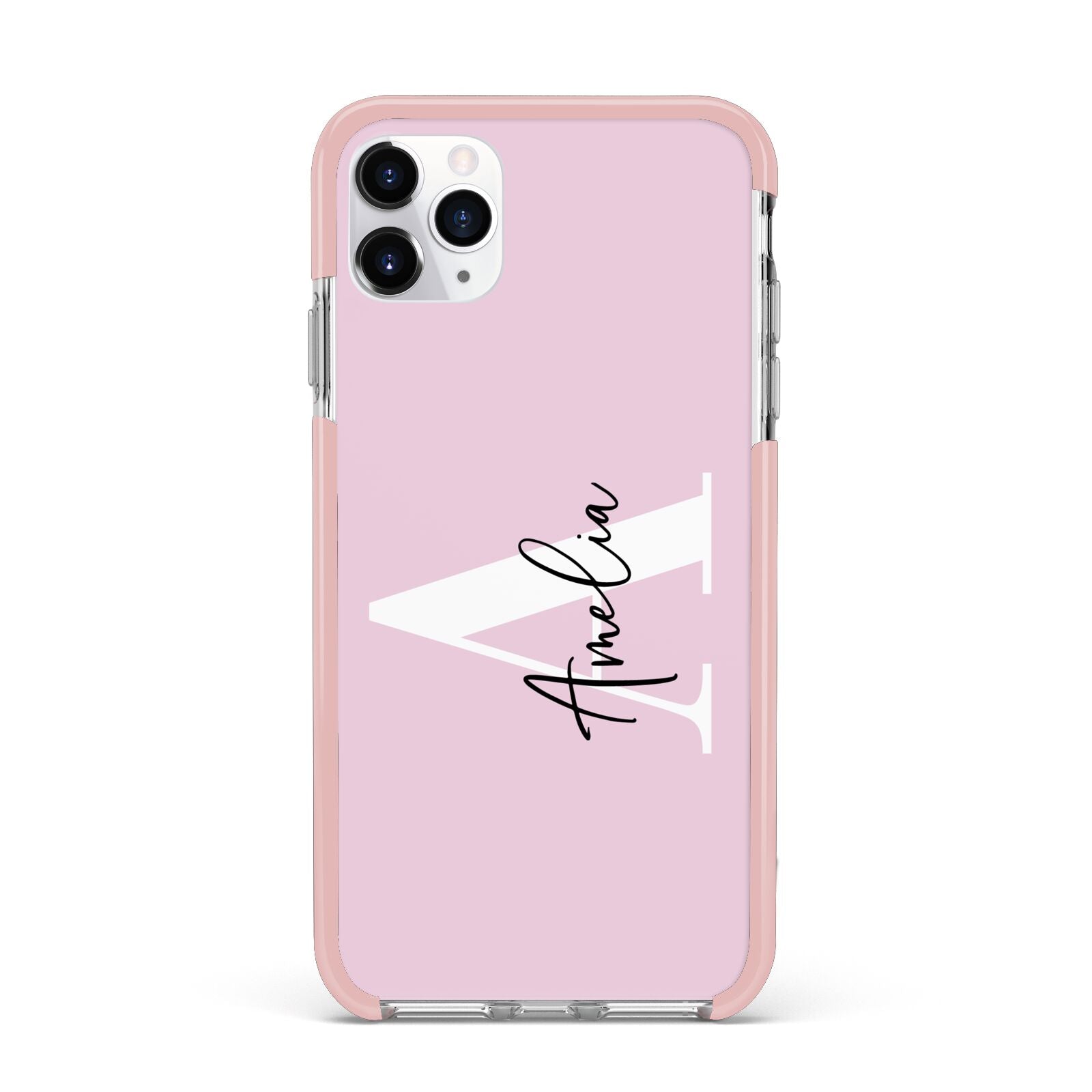 Pink Personalised Initial Name iPhone 11 Pro Max Impact Pink Edge Case