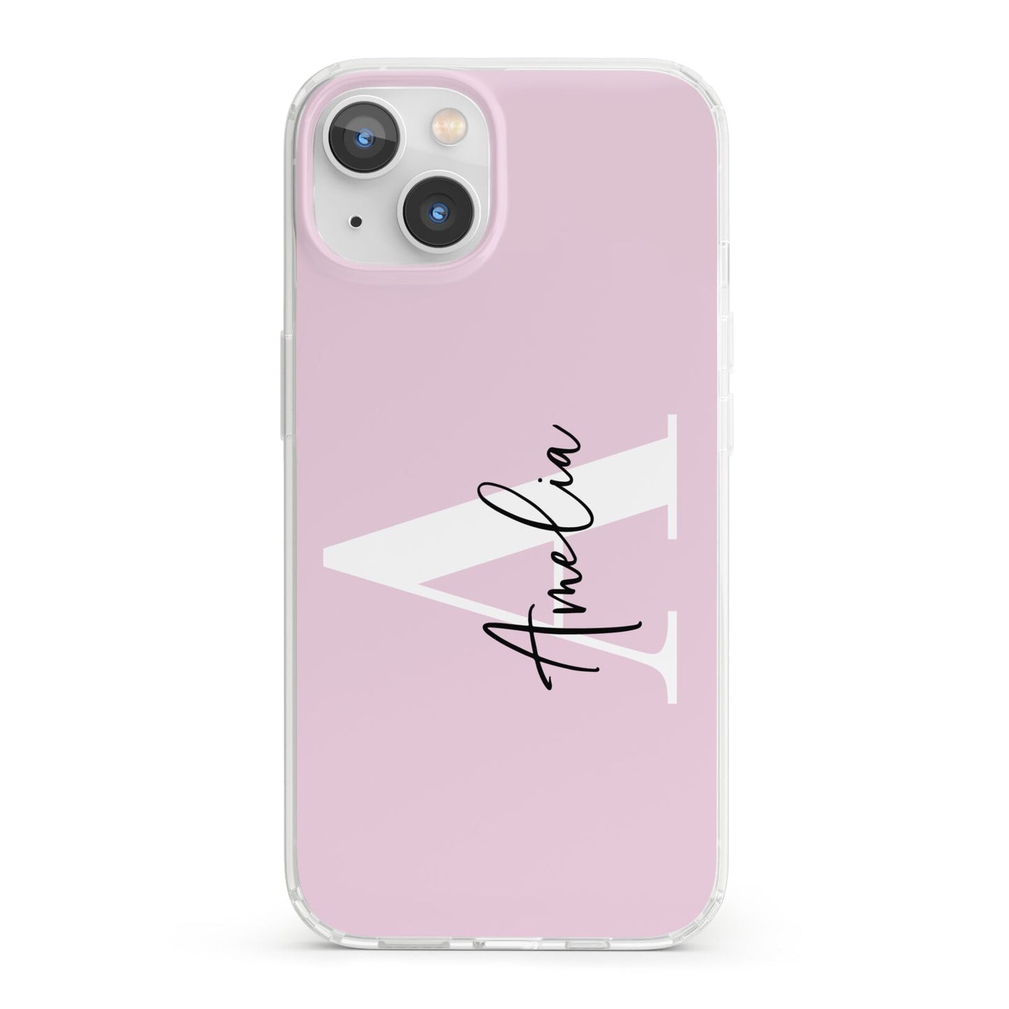 Pink Personalised Initial Name iPhone 13 Clear Bumper Case