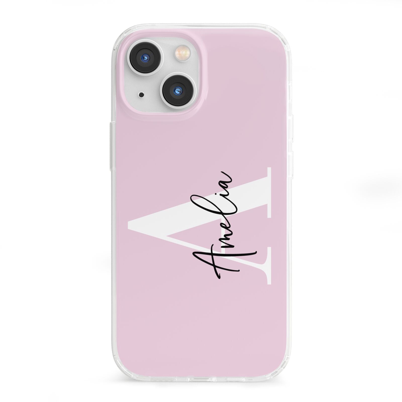 Pink Personalised Initial Name iPhone 13 Mini Clear Bumper Case