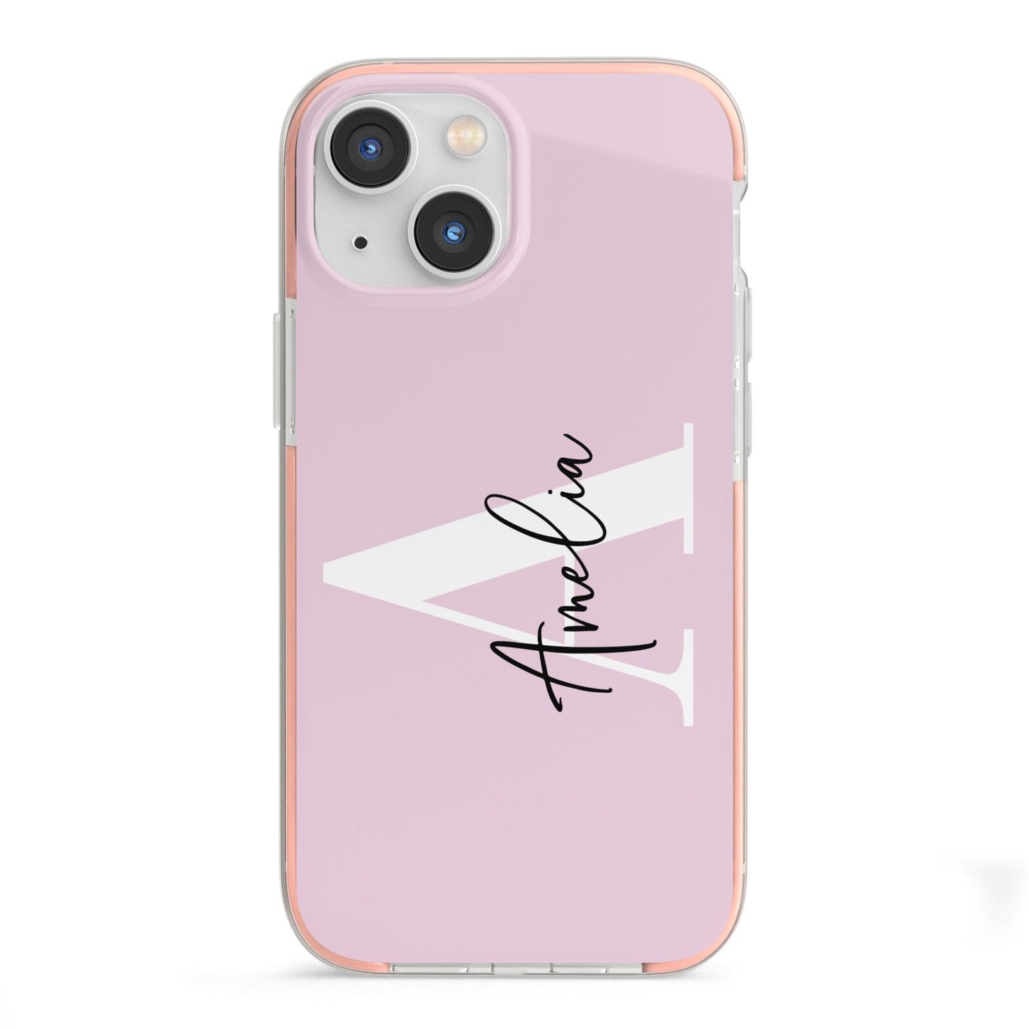 Pink Personalised Initial Name iPhone 13 Mini TPU Impact Case with Pink Edges