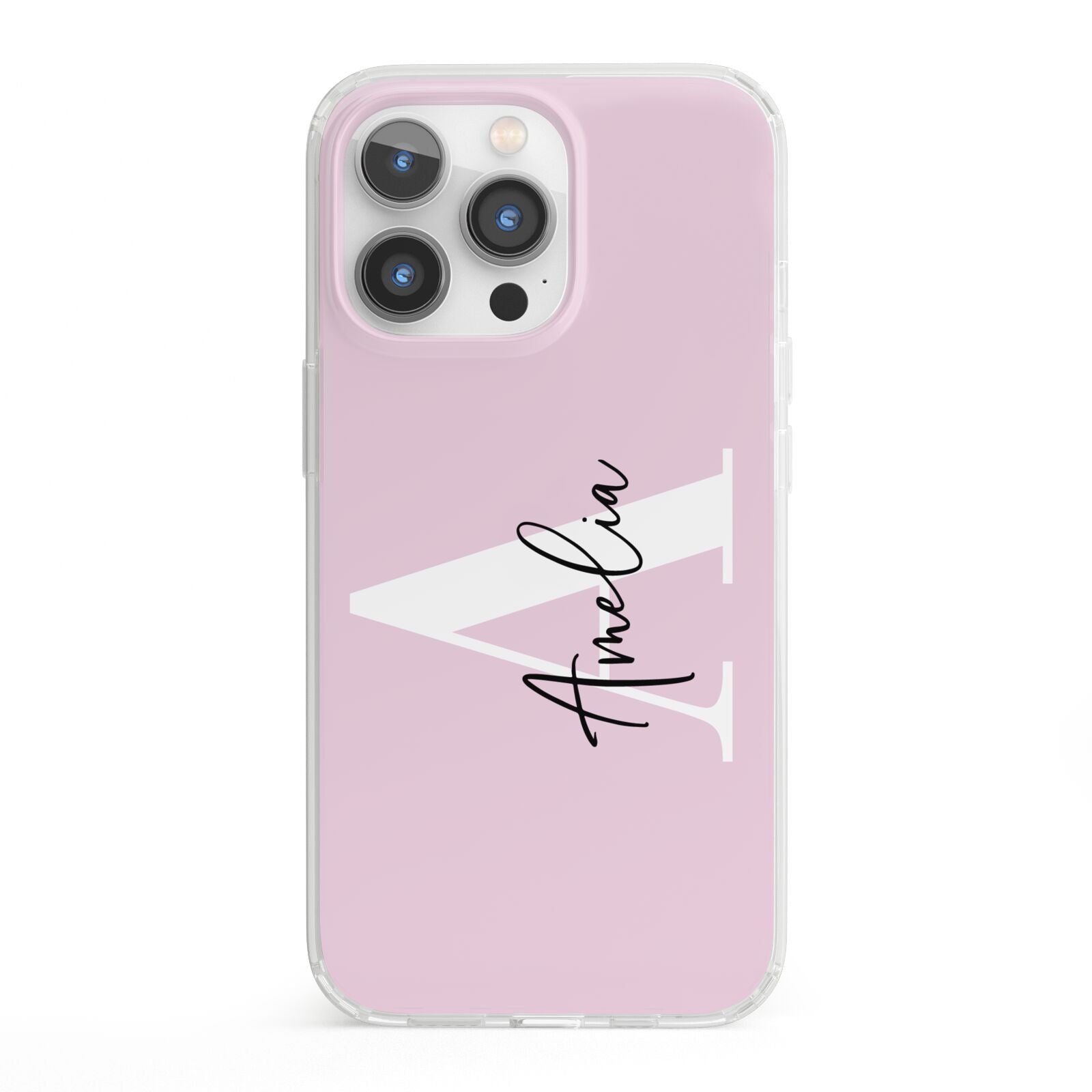 Pink Personalised Initial Name iPhone 13 Pro Clear Bumper Case