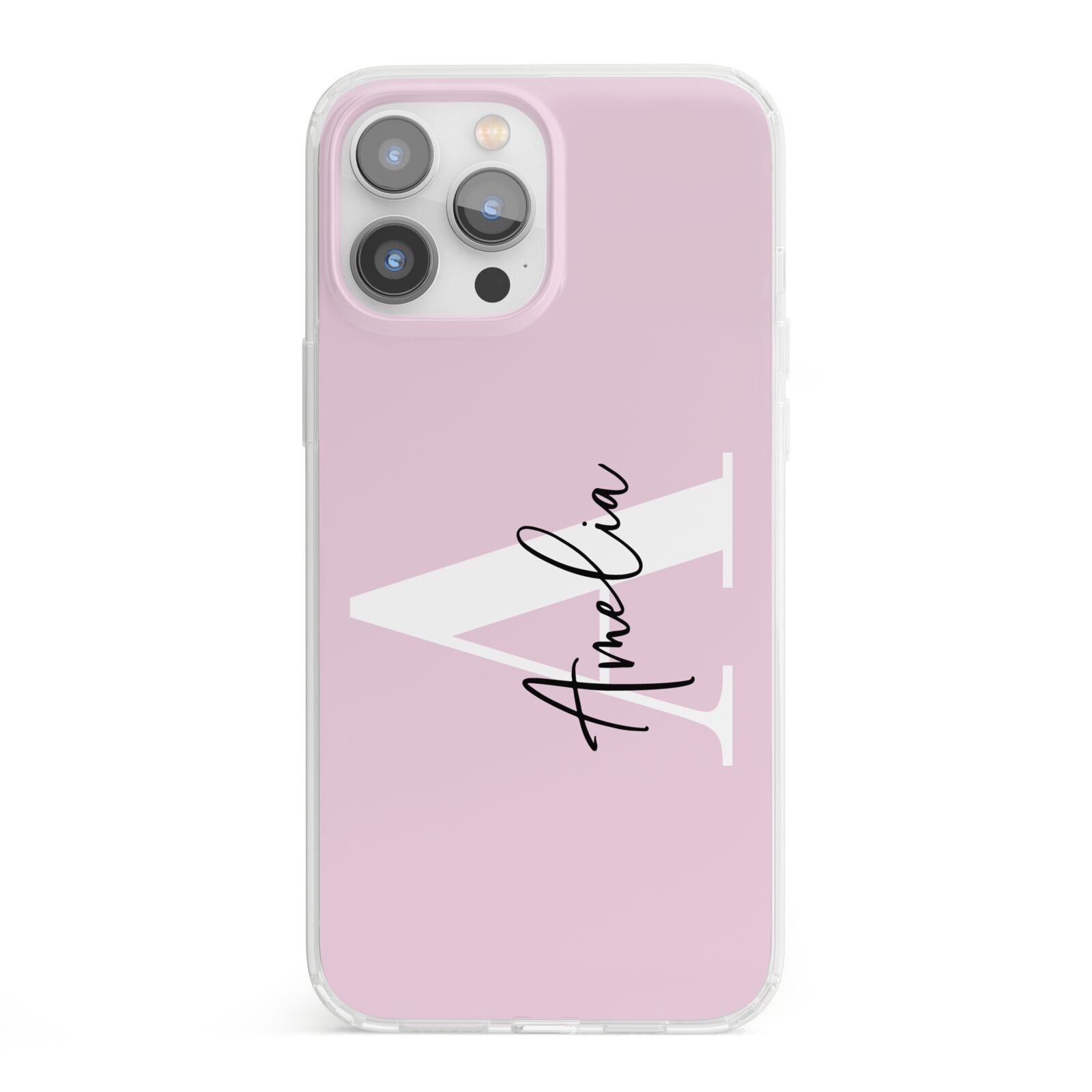 Pink Personalised Initial Name iPhone 13 Pro Max Clear Bumper Case