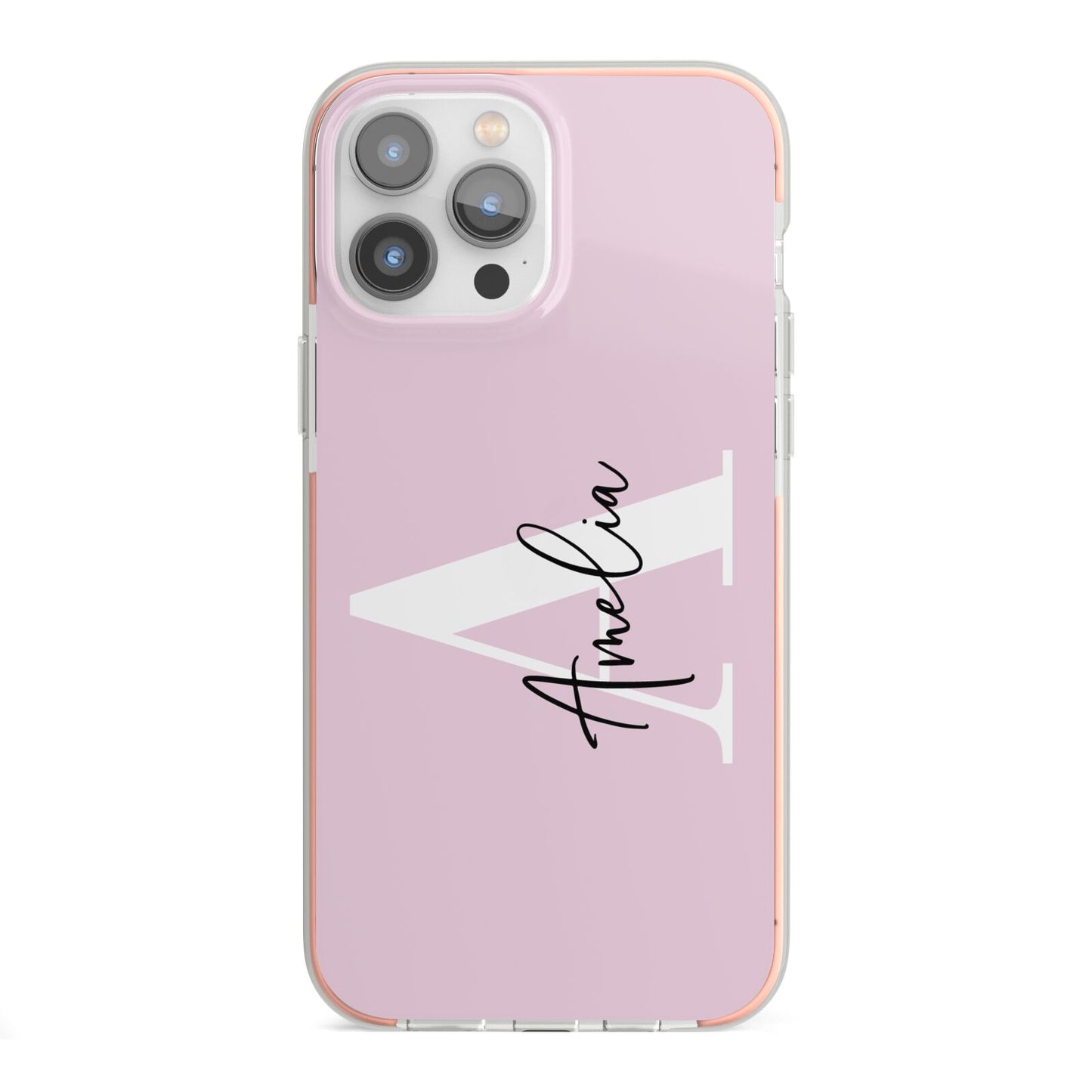 Pink Personalised Initial Name iPhone 13 Pro Max TPU Impact Case with Pink Edges