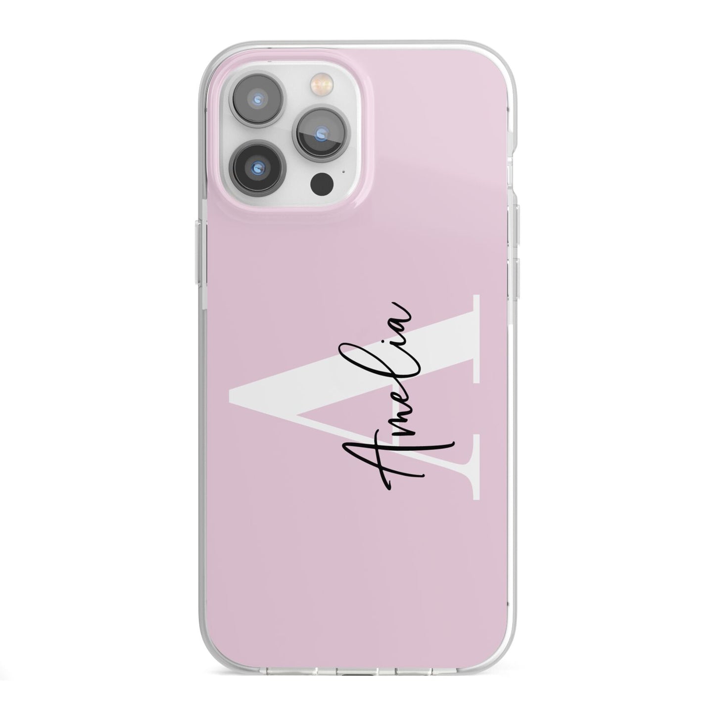 Pink Personalised Initial Name iPhone 13 Pro Max TPU Impact Case with White Edges