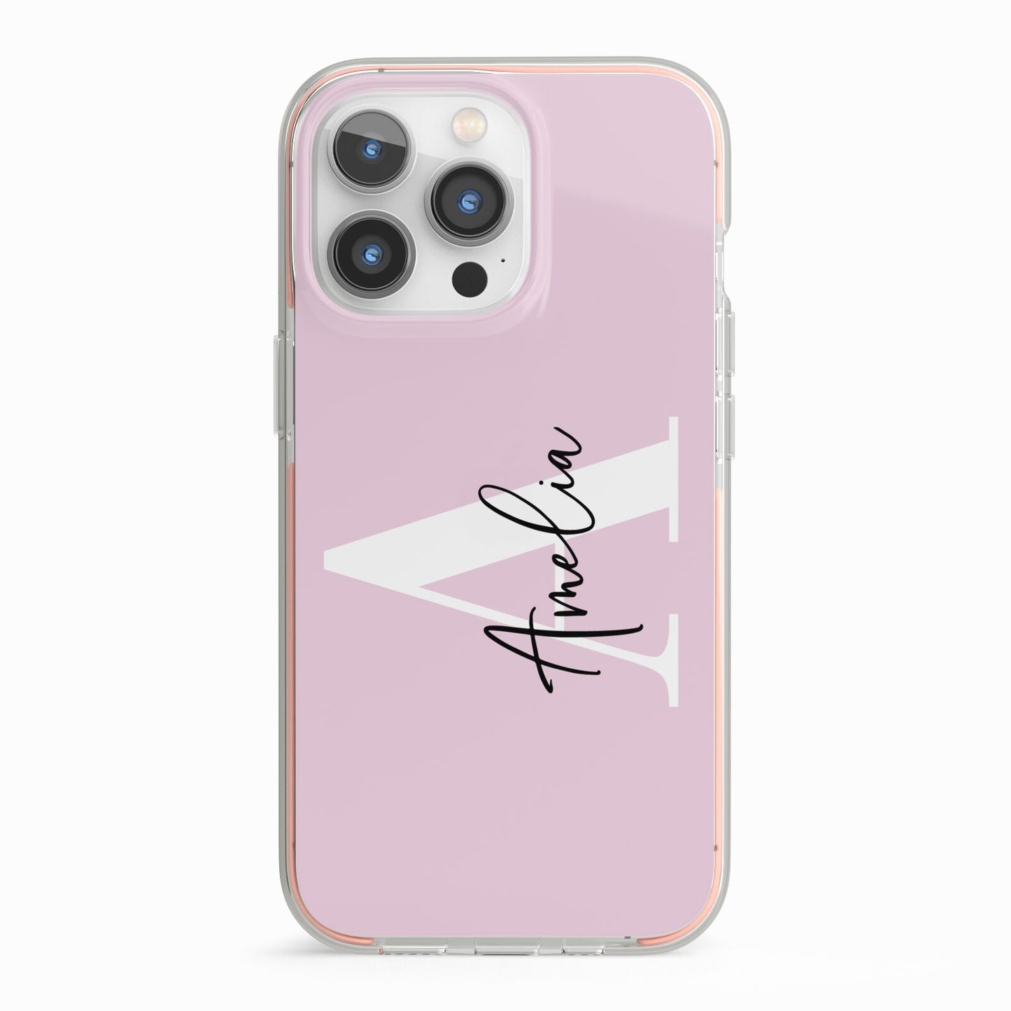 Pink Personalised Initial Name iPhone 13 Pro TPU Impact Case with Pink Edges