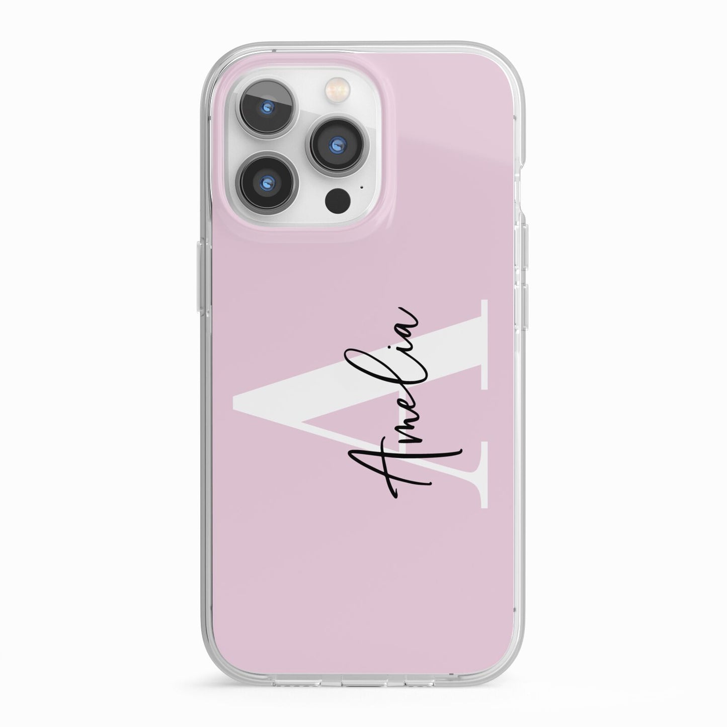 Pink Personalised Initial Name iPhone 13 Pro TPU Impact Case with White Edges