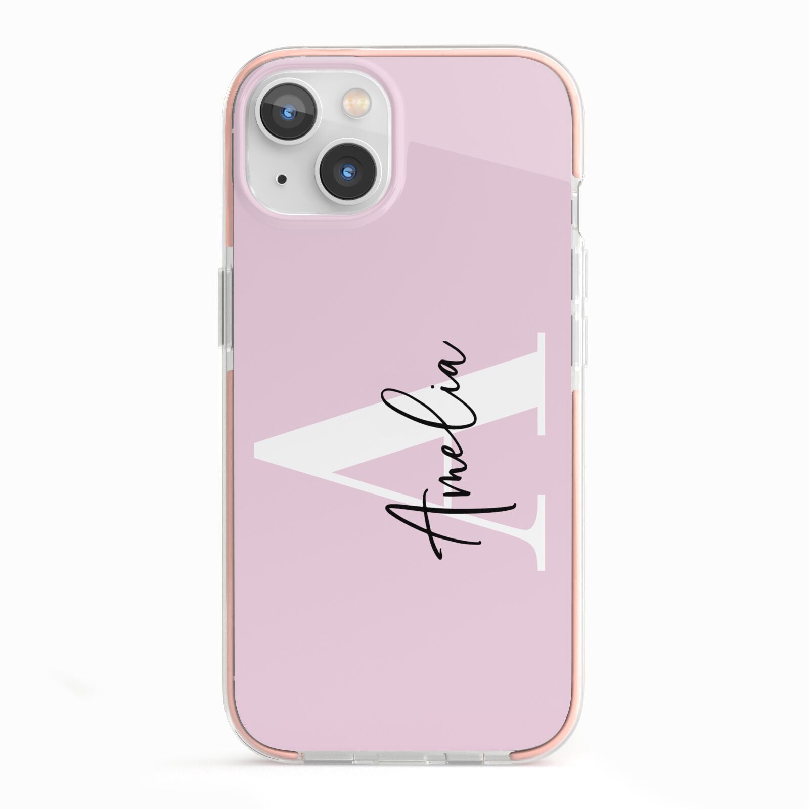 Pink Personalised Initial Name iPhone 13 TPU Impact Case with Pink Edges