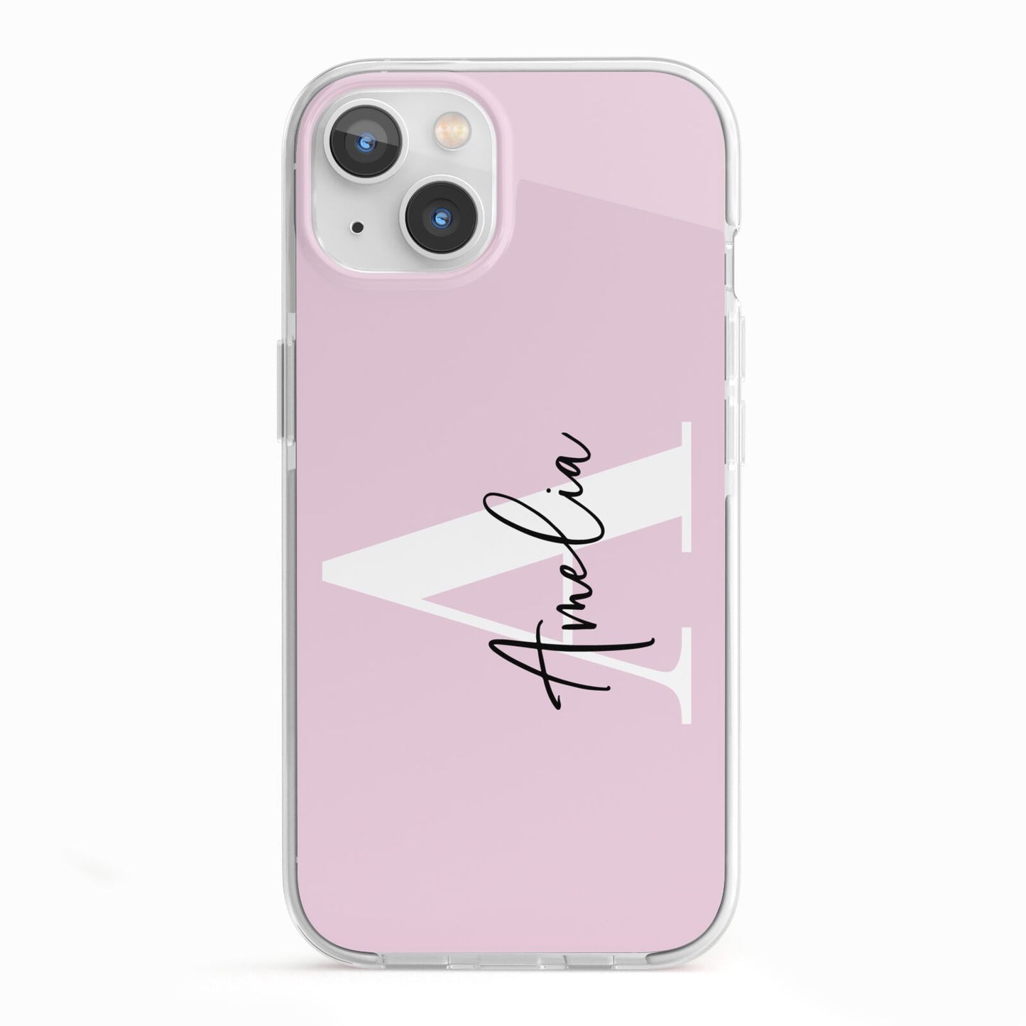 Pink Personalised Initial Name iPhone 13 TPU Impact Case with White Edges