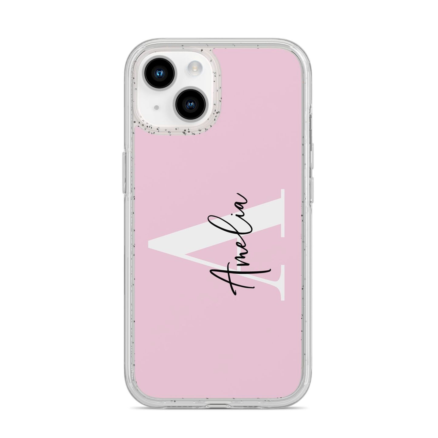 Pink Personalised Initial Name iPhone 14 Glitter Tough Case Starlight