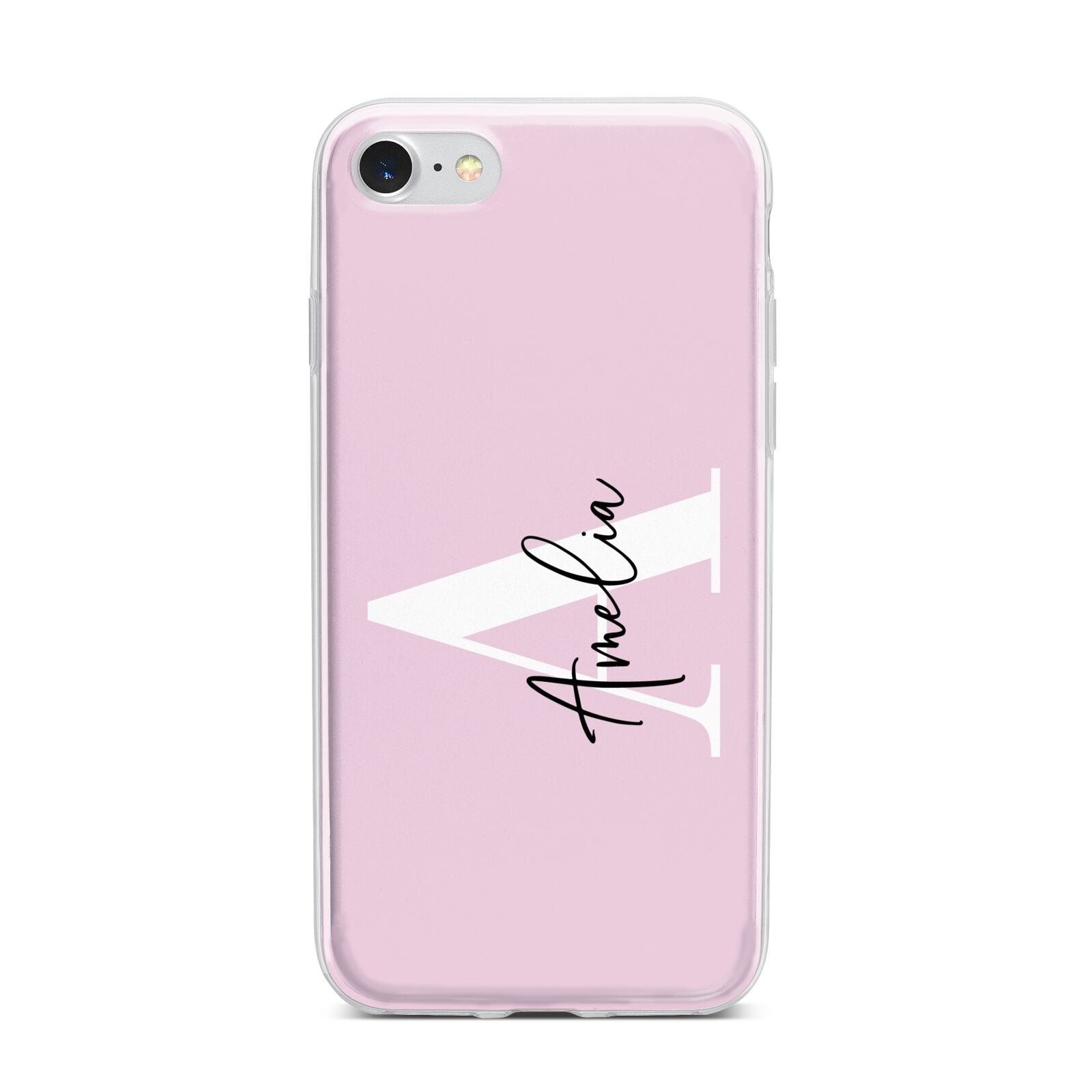 Pink Personalised Initial Name iPhone 7 Bumper Case on Silver iPhone