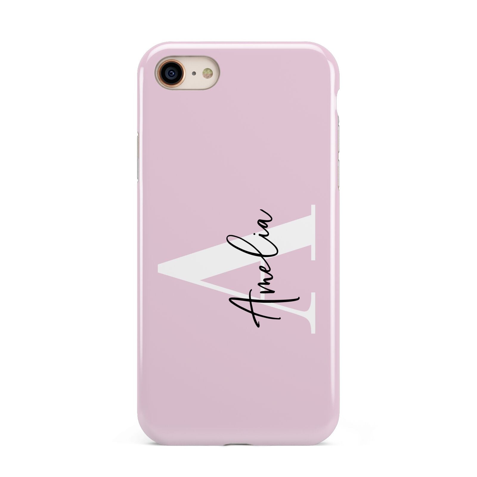 Pink Personalised Initial Name iPhone 8 3D Tough Case on Gold Phone