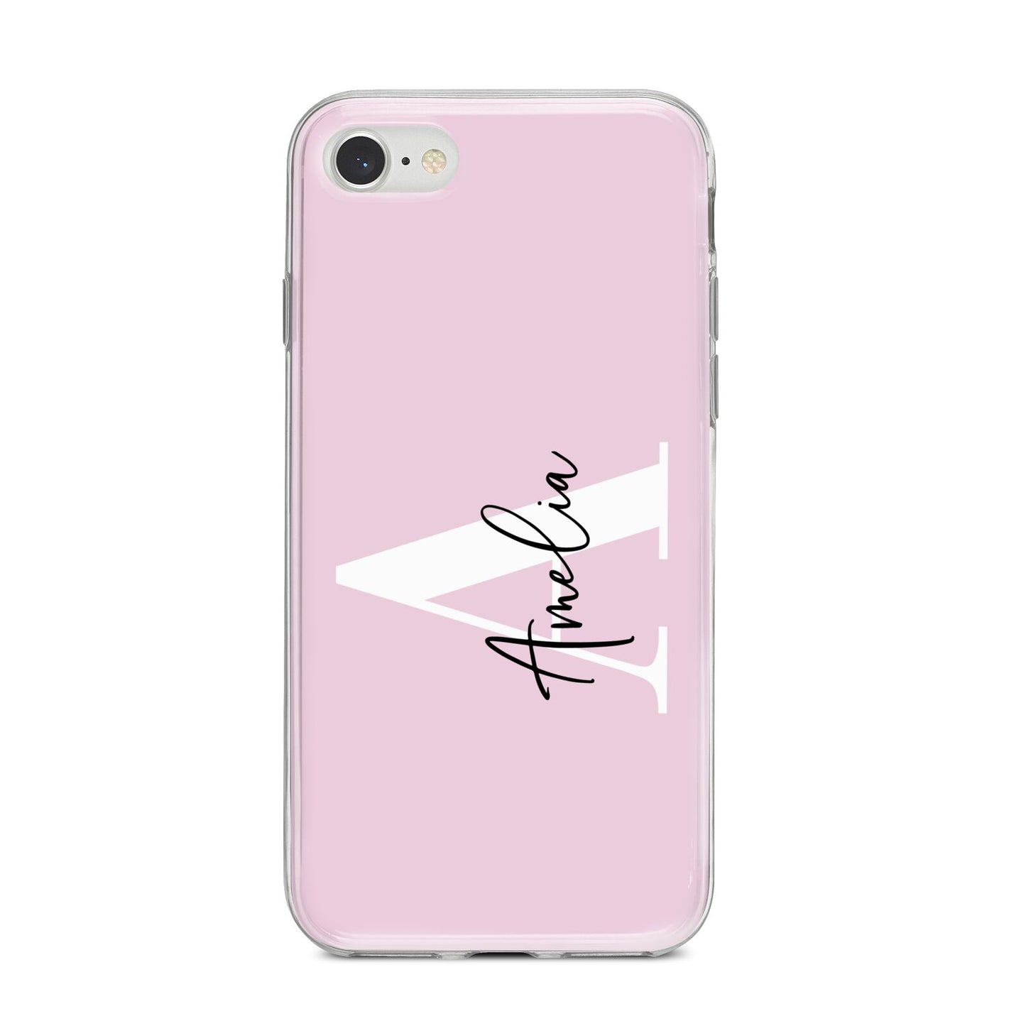 Pink Personalised Initial Name iPhone 8 Bumper Case on Silver iPhone