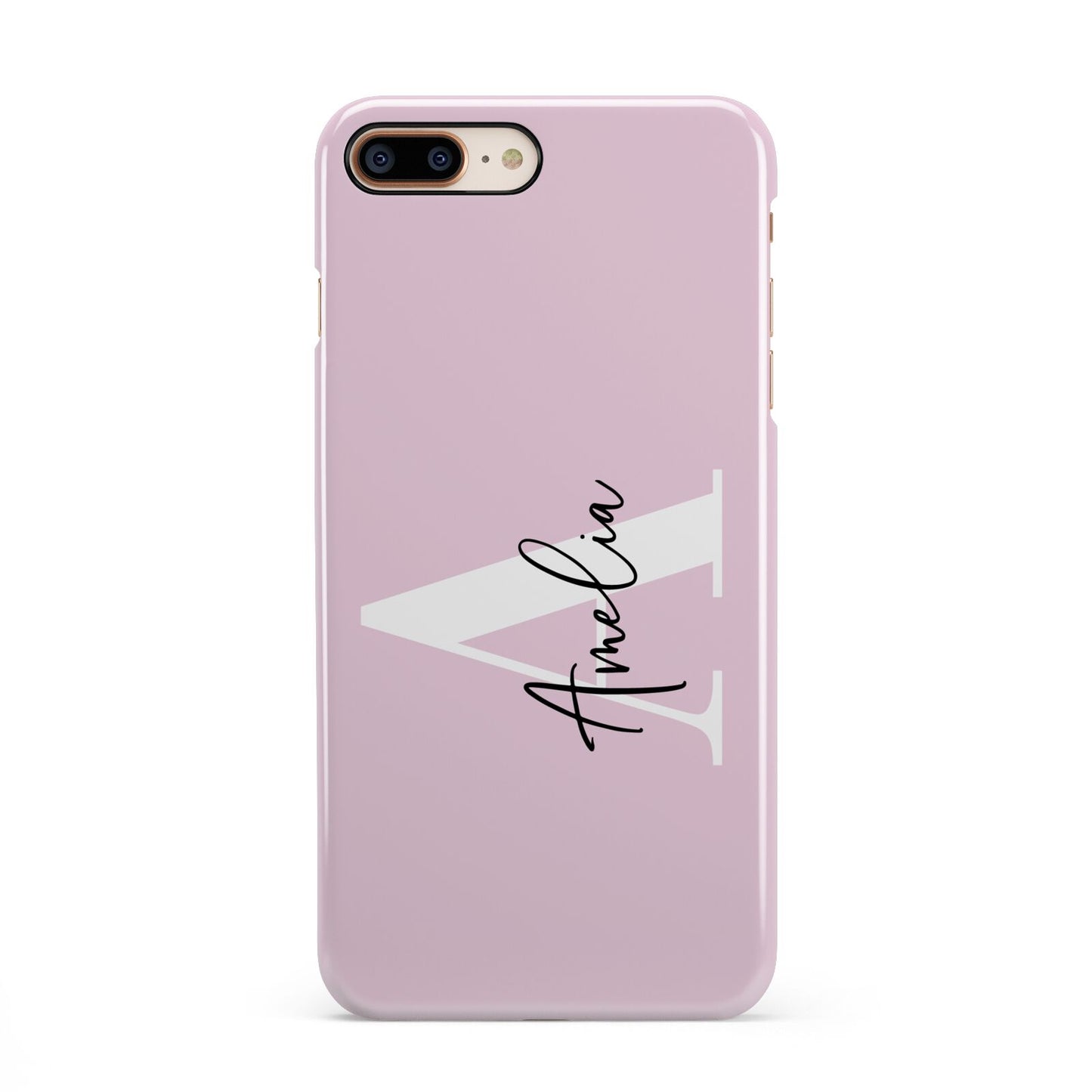 Pink Personalised Initial Name iPhone 8 Plus 3D Snap Case on Gold Phone