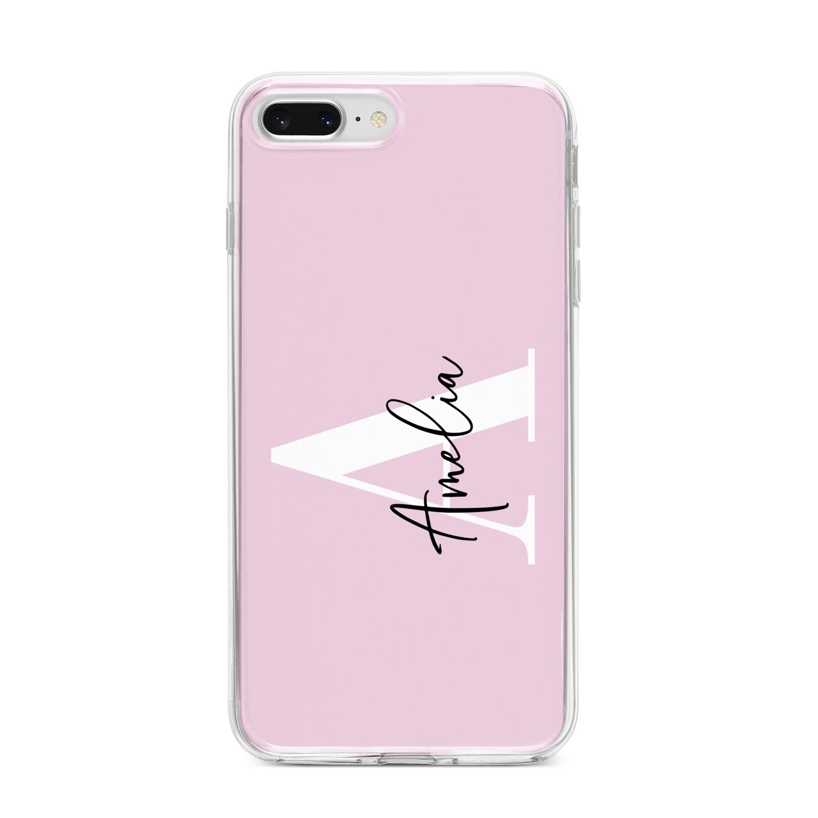 Pink Personalised Initial Name iPhone 8 Plus Bumper Case on Silver iPhone