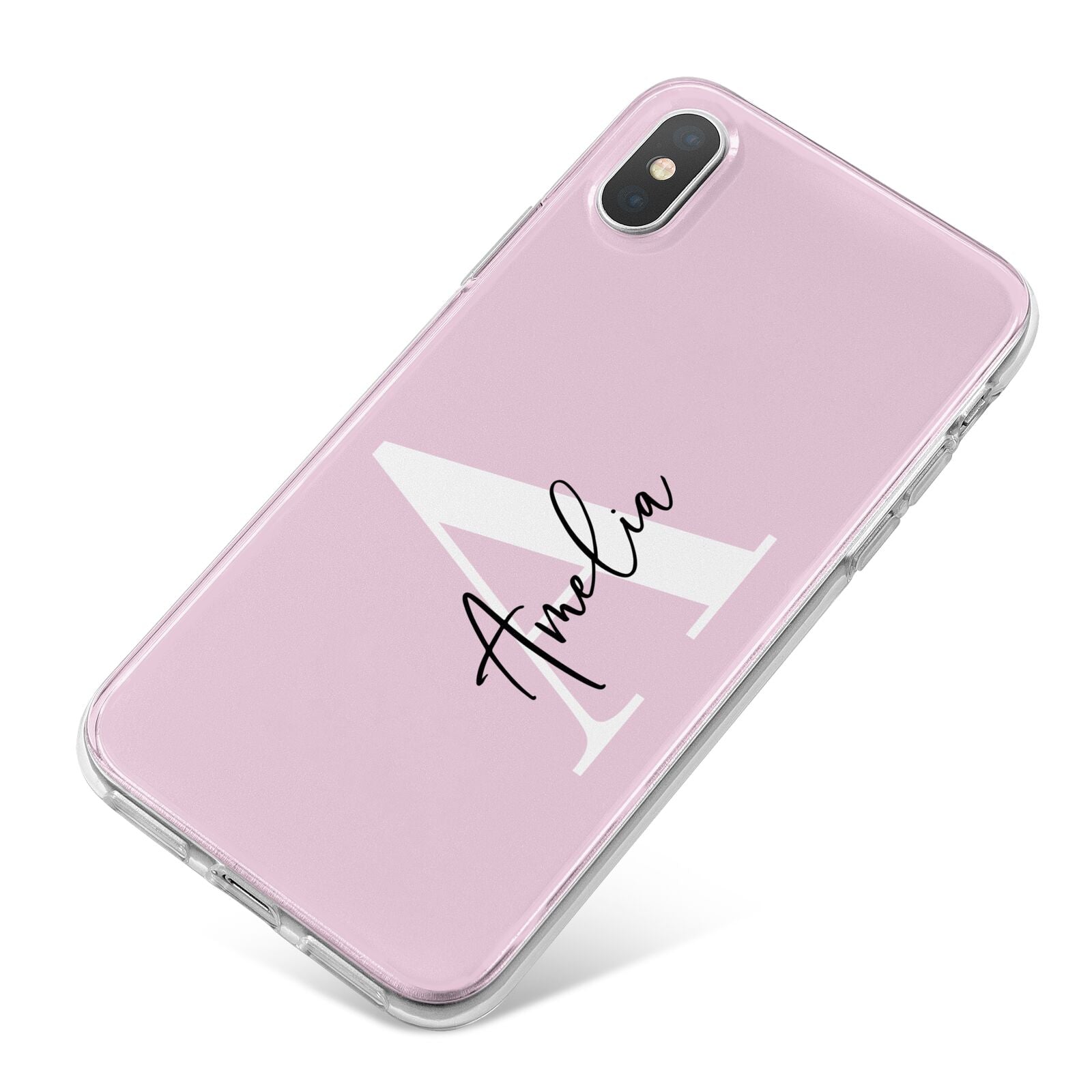 Pink Personalised Initial Name iPhone X Bumper Case on Silver iPhone