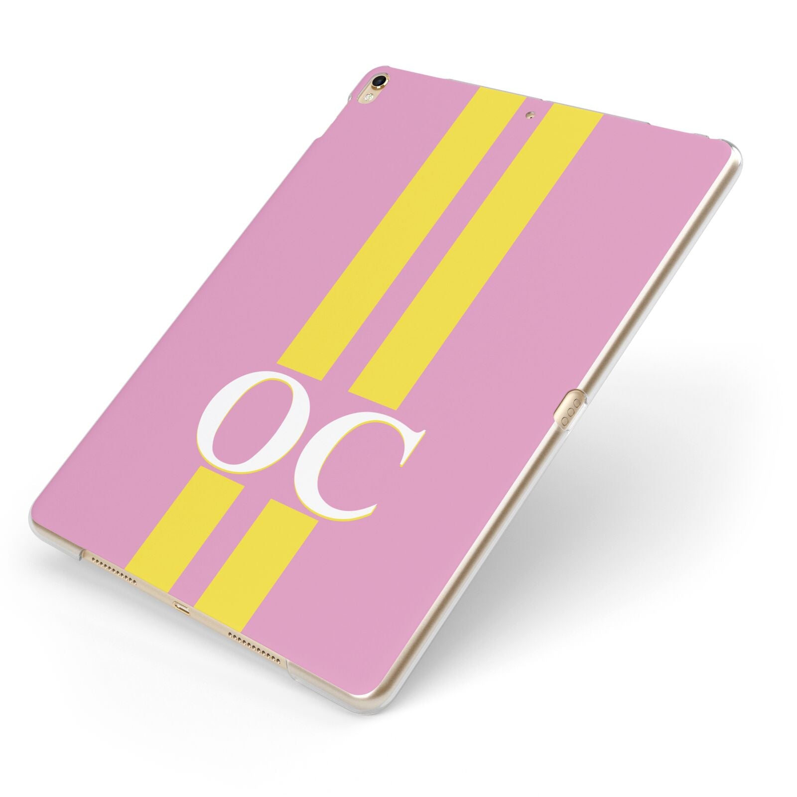 Pink Personalised Initials Apple iPad Case on Gold iPad Side View