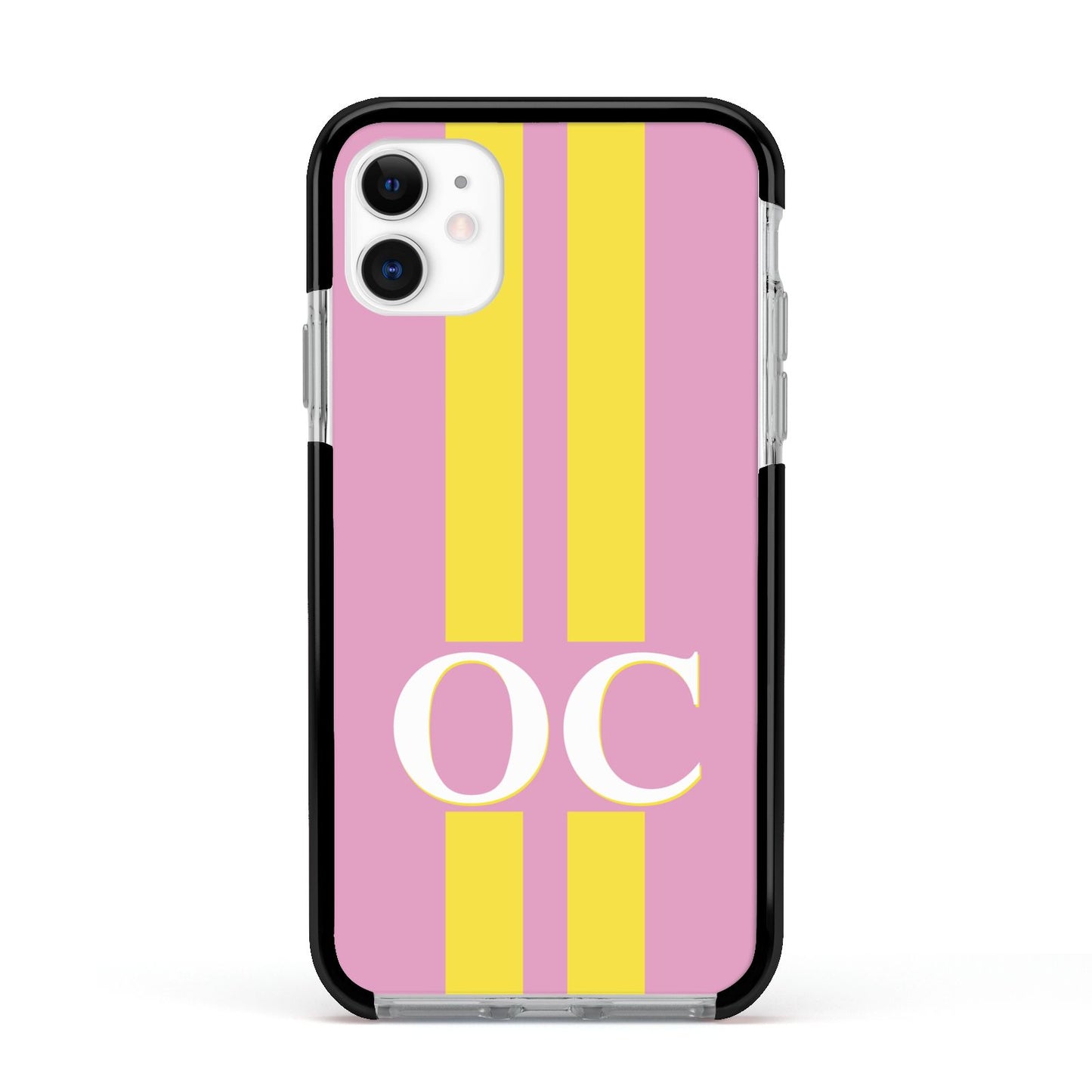 Pink Personalised Initials Apple iPhone 11 in White with Black Impact Case