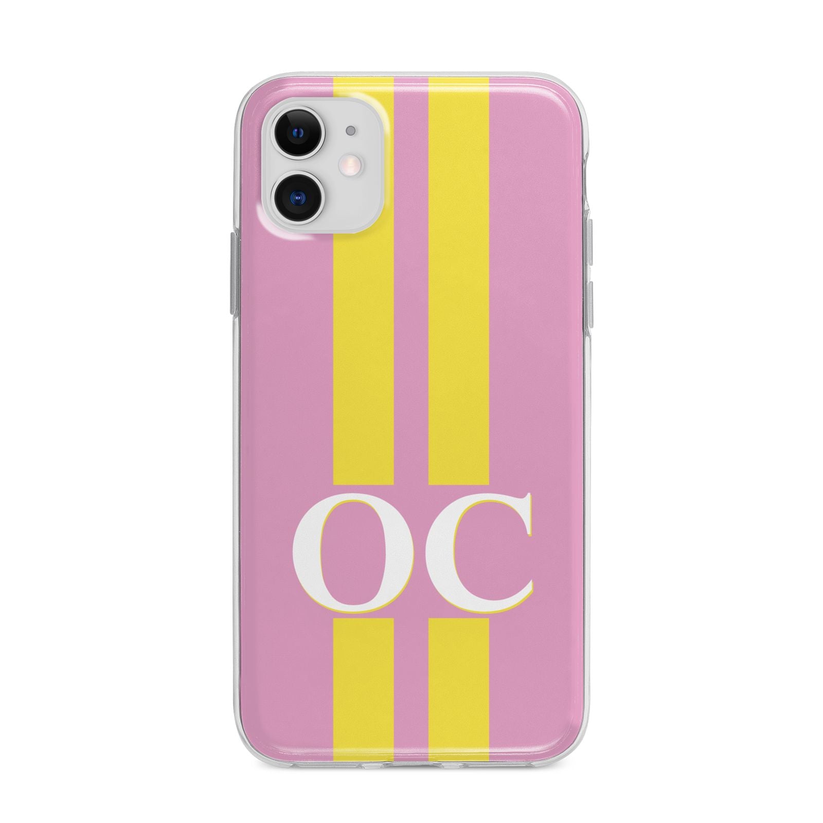 Pink Personalised Initials Apple iPhone 11 in White with Bumper Case