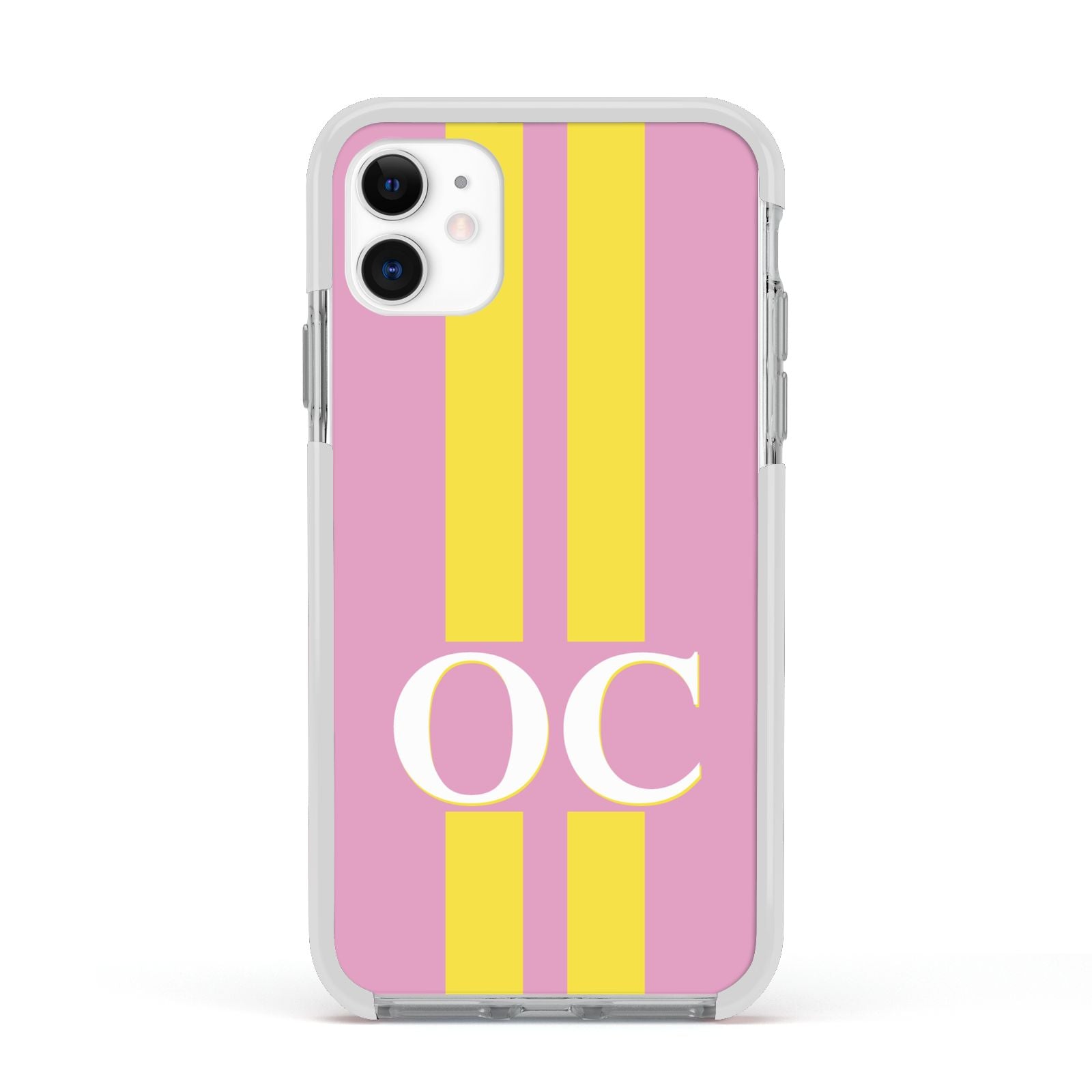 Pink Personalised Initials Apple iPhone 11 in White with White Impact Case