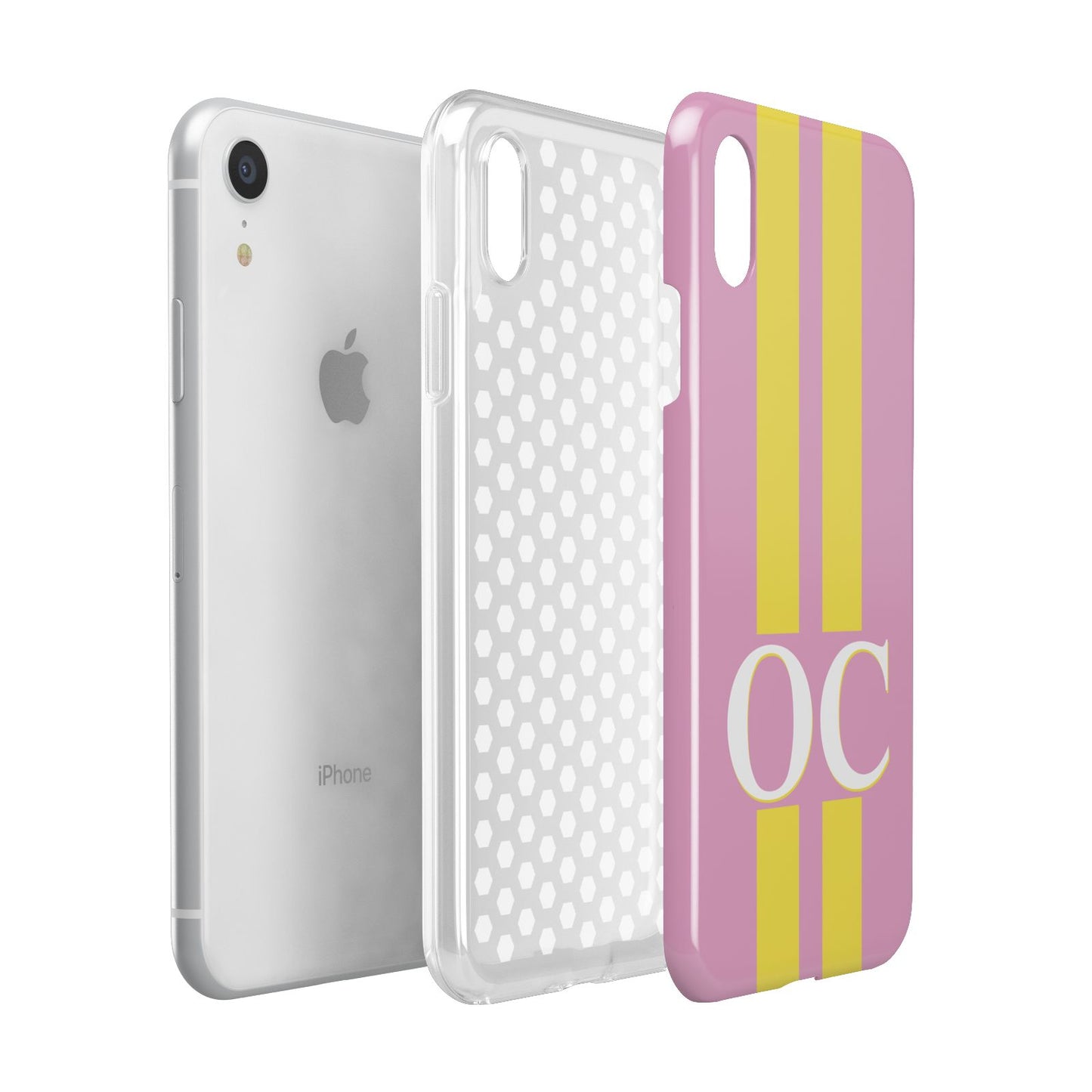 Pink Personalised Initials Apple iPhone XR White 3D Tough Case Expanded view