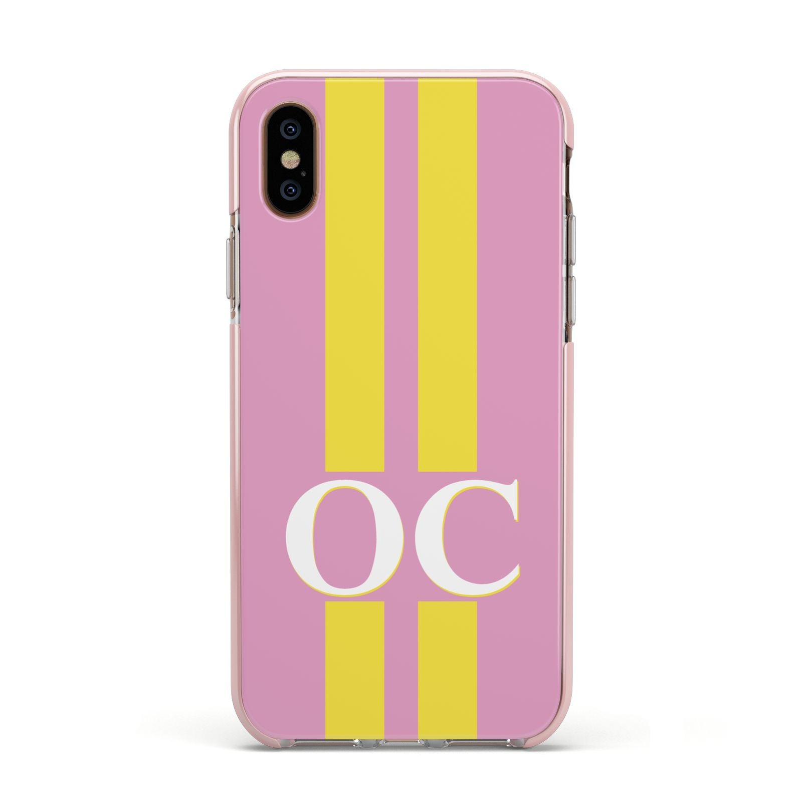 Pink Personalised Initials Apple iPhone Xs Impact Case Pink Edge on Gold Phone