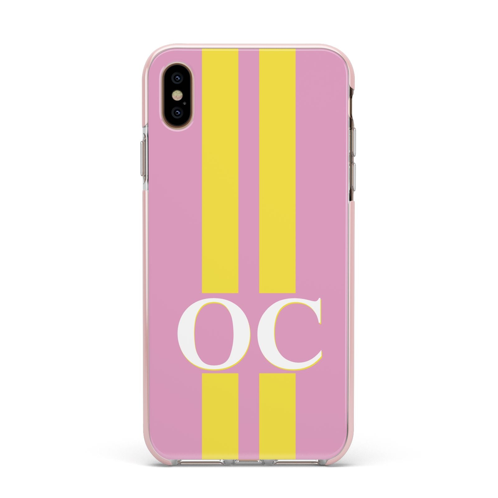 Pink Personalised Initials Apple iPhone Xs Max Impact Case Pink Edge on Gold Phone