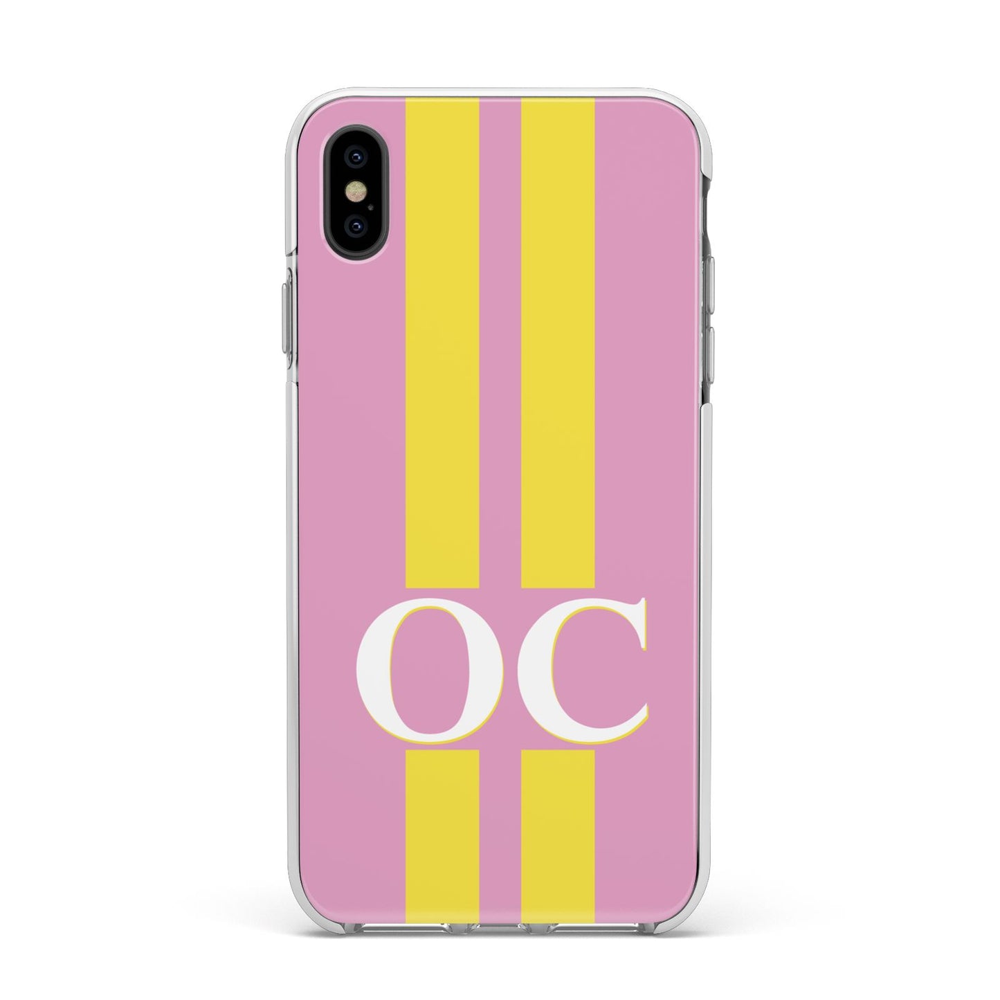 Pink Personalised Initials Apple iPhone Xs Max Impact Case White Edge on Black Phone