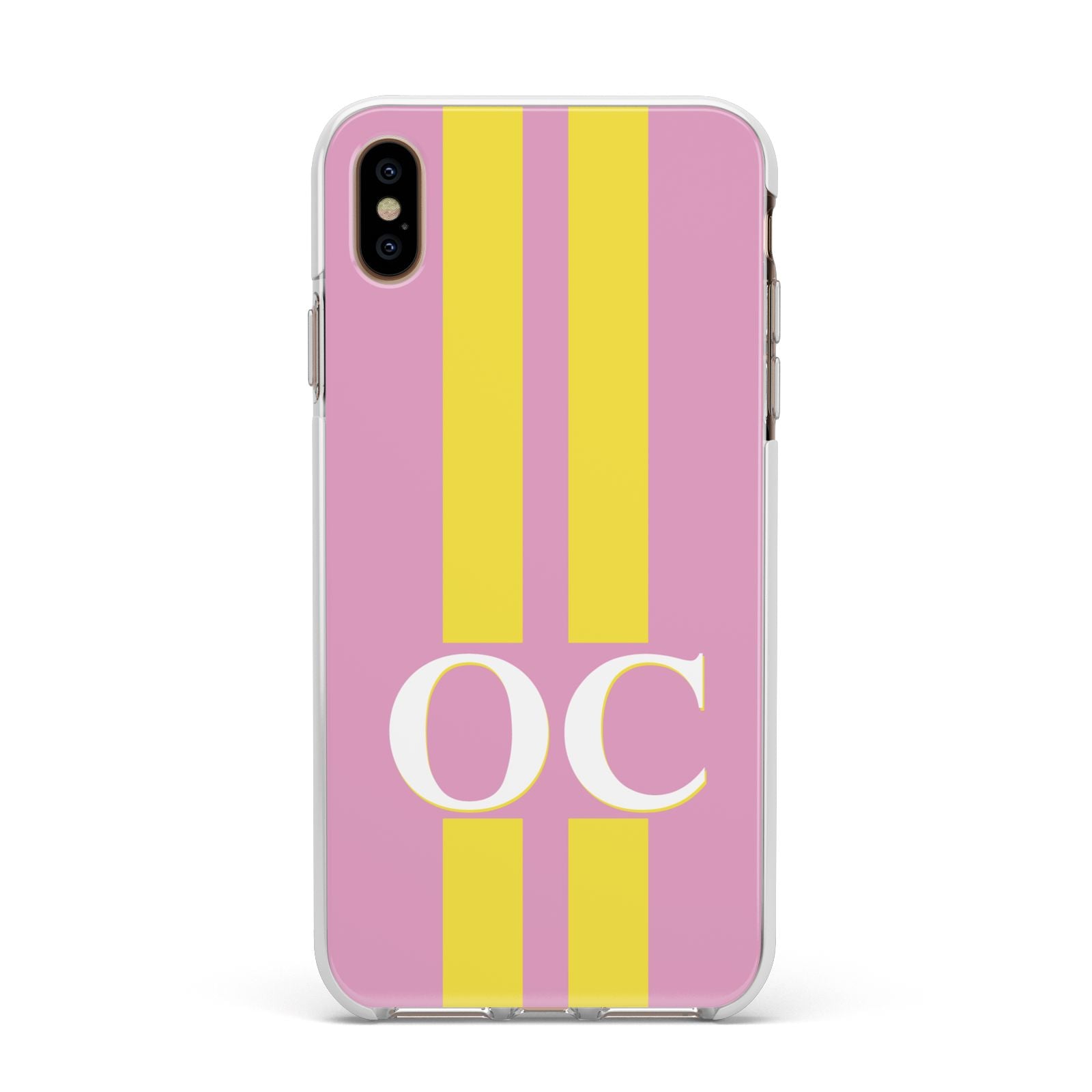 Pink Personalised Initials Apple iPhone Xs Max Impact Case White Edge on Gold Phone