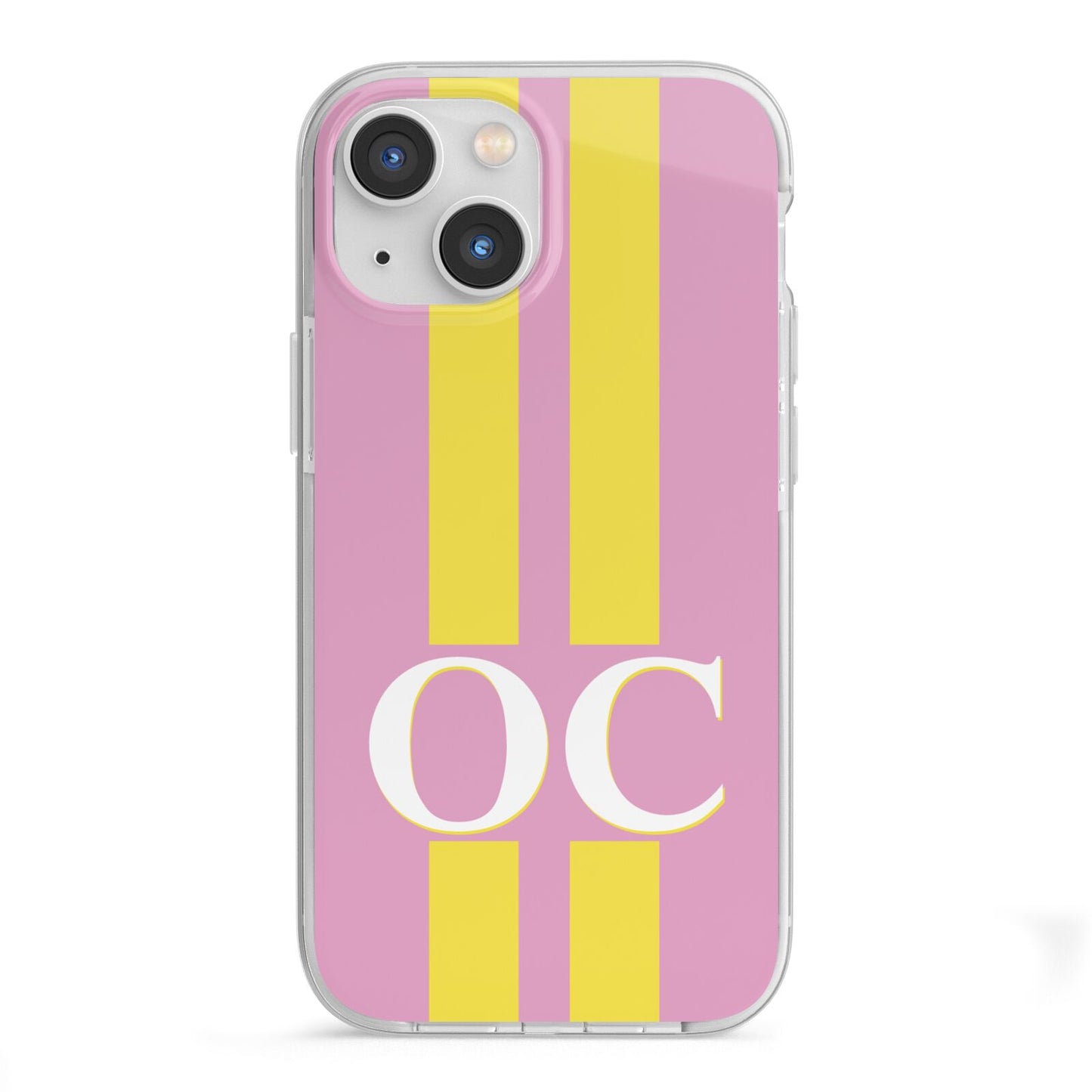 Pink Personalised Initials iPhone 13 Mini TPU Impact Case with White Edges