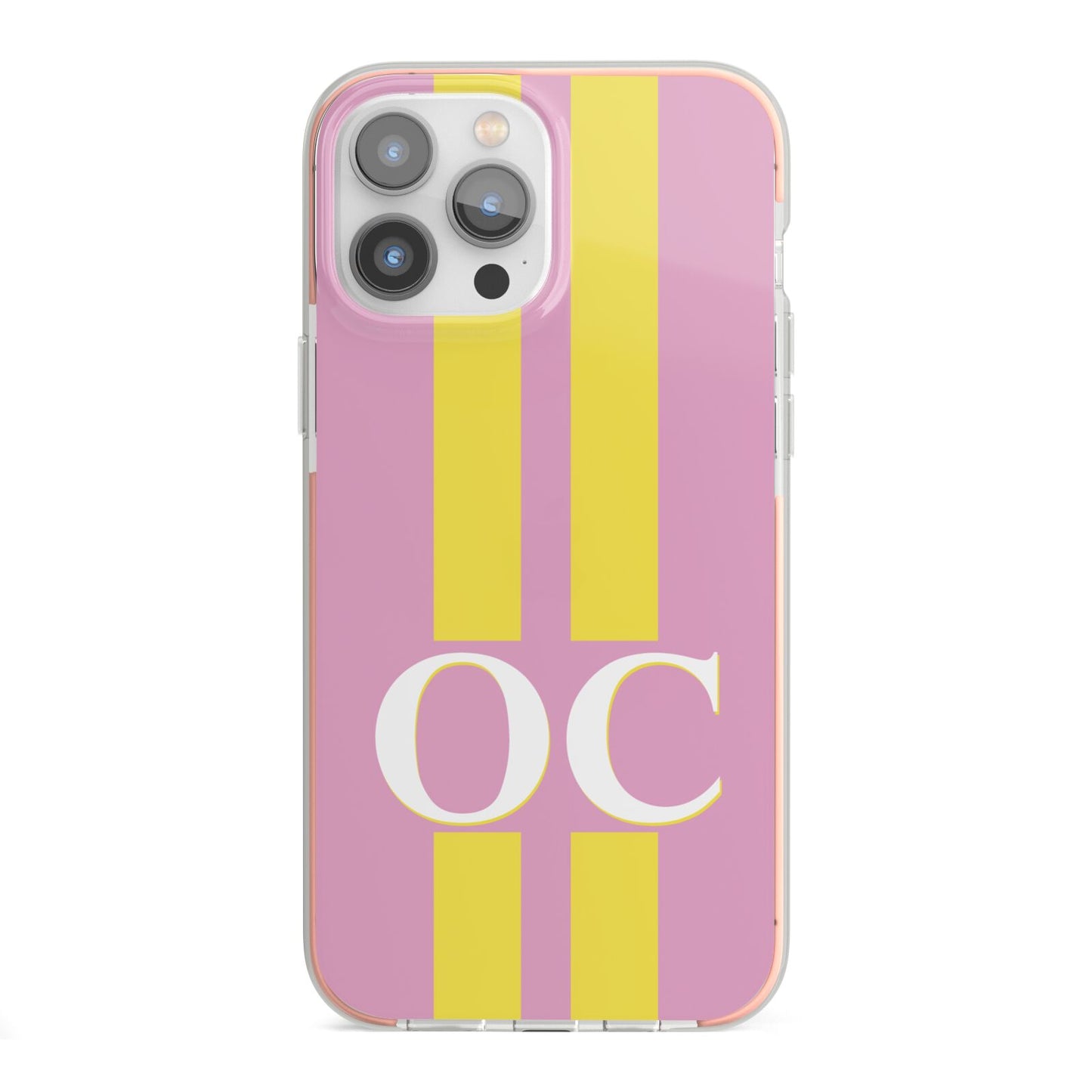 Pink Personalised Initials iPhone 13 Pro Max TPU Impact Case with Pink Edges