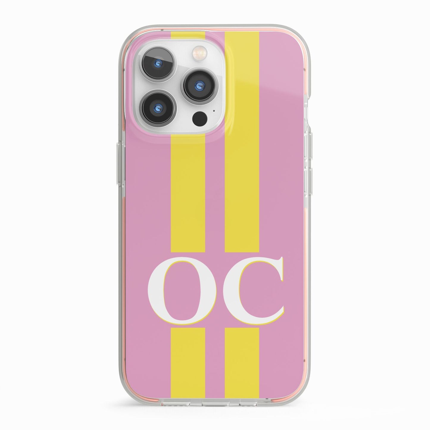 Pink Personalised Initials iPhone 13 Pro TPU Impact Case with Pink Edges