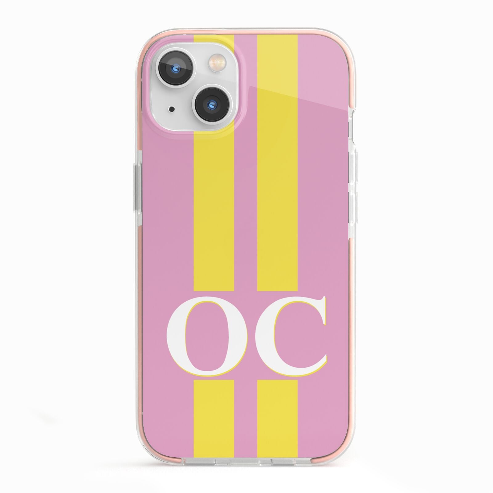 Pink Personalised Initials iPhone 13 TPU Impact Case with Pink Edges