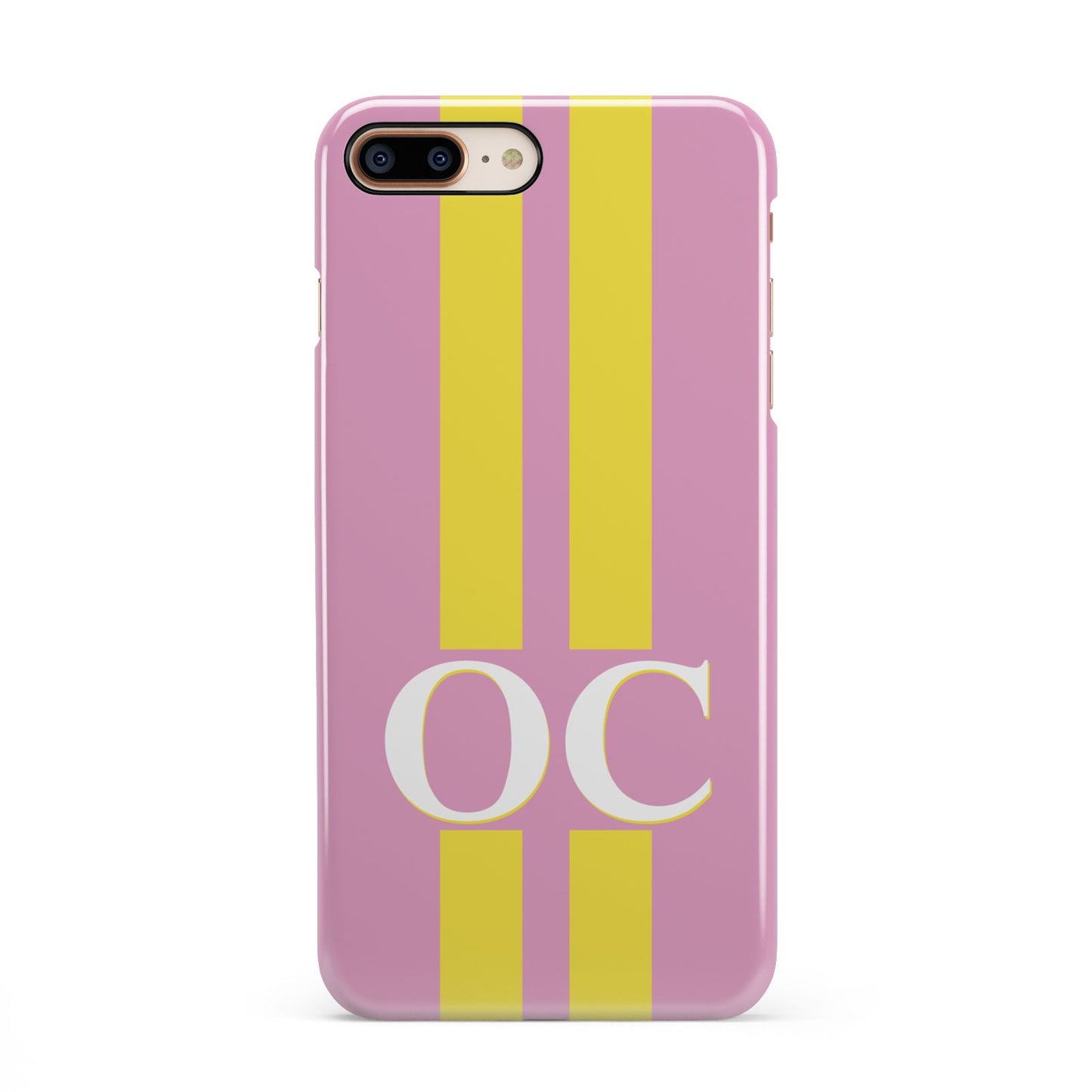 Pink Personalised Initials iPhone 8 Plus 3D Snap Case on Gold Phone