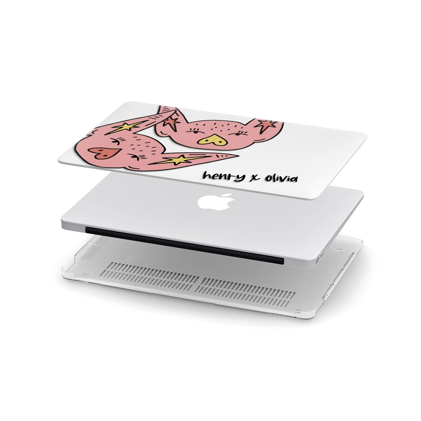 Pink Pigs Couple Apple MacBook Case in Detail