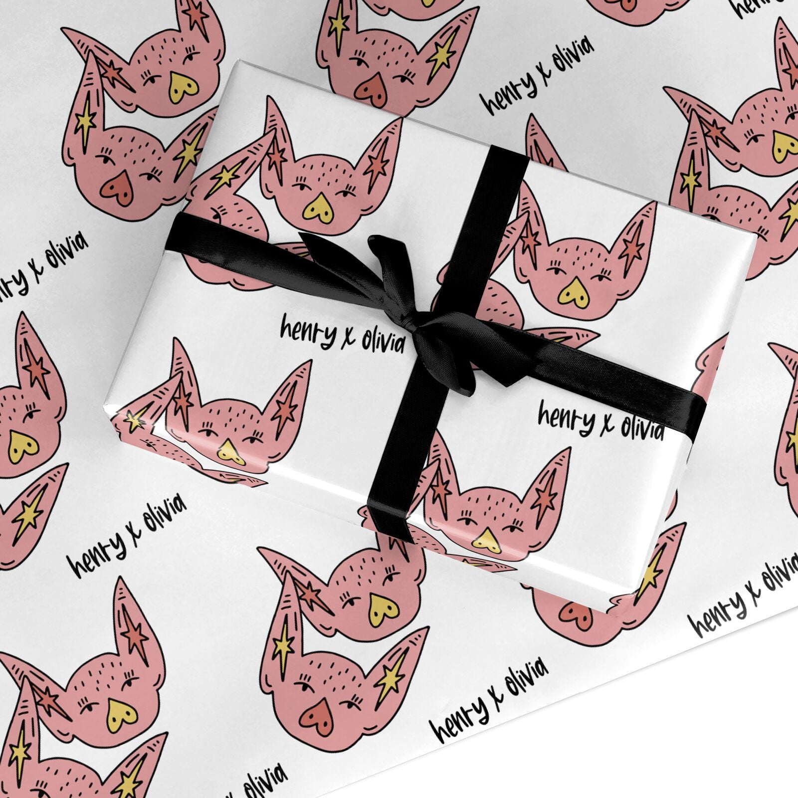 Pink Pigs Couple Custom Wrapping Paper