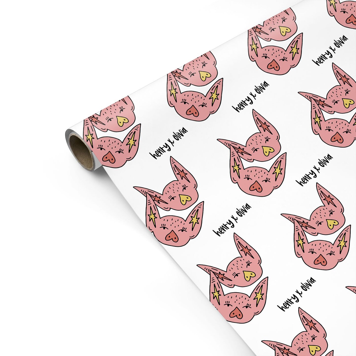 Pink Pigs Couple Personalised Gift Wrap