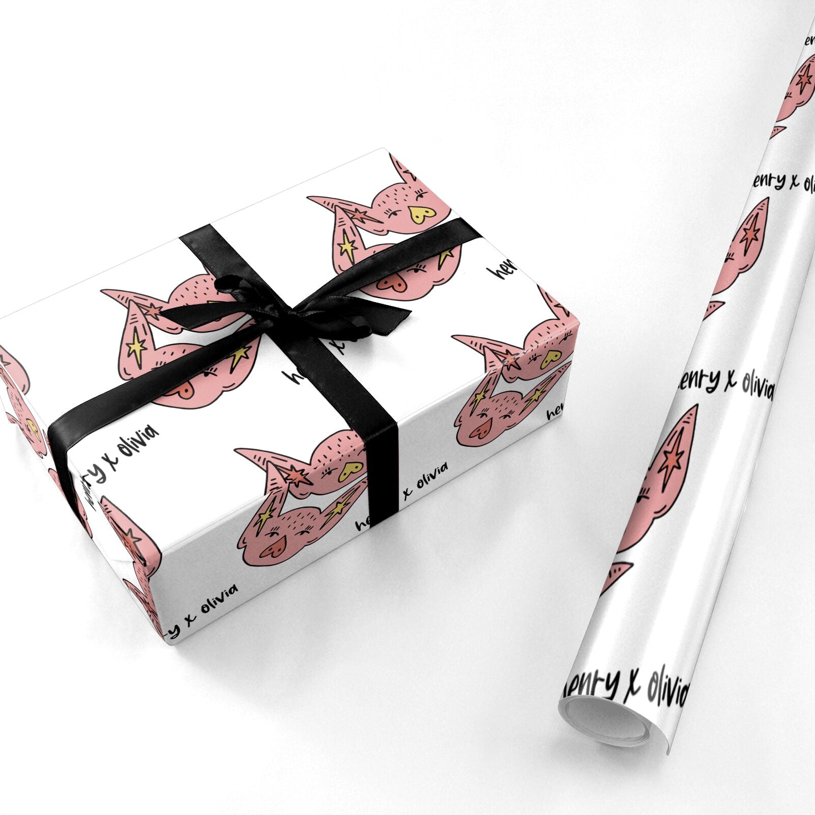 Pink Pigs Couple Personalised Wrapping Paper