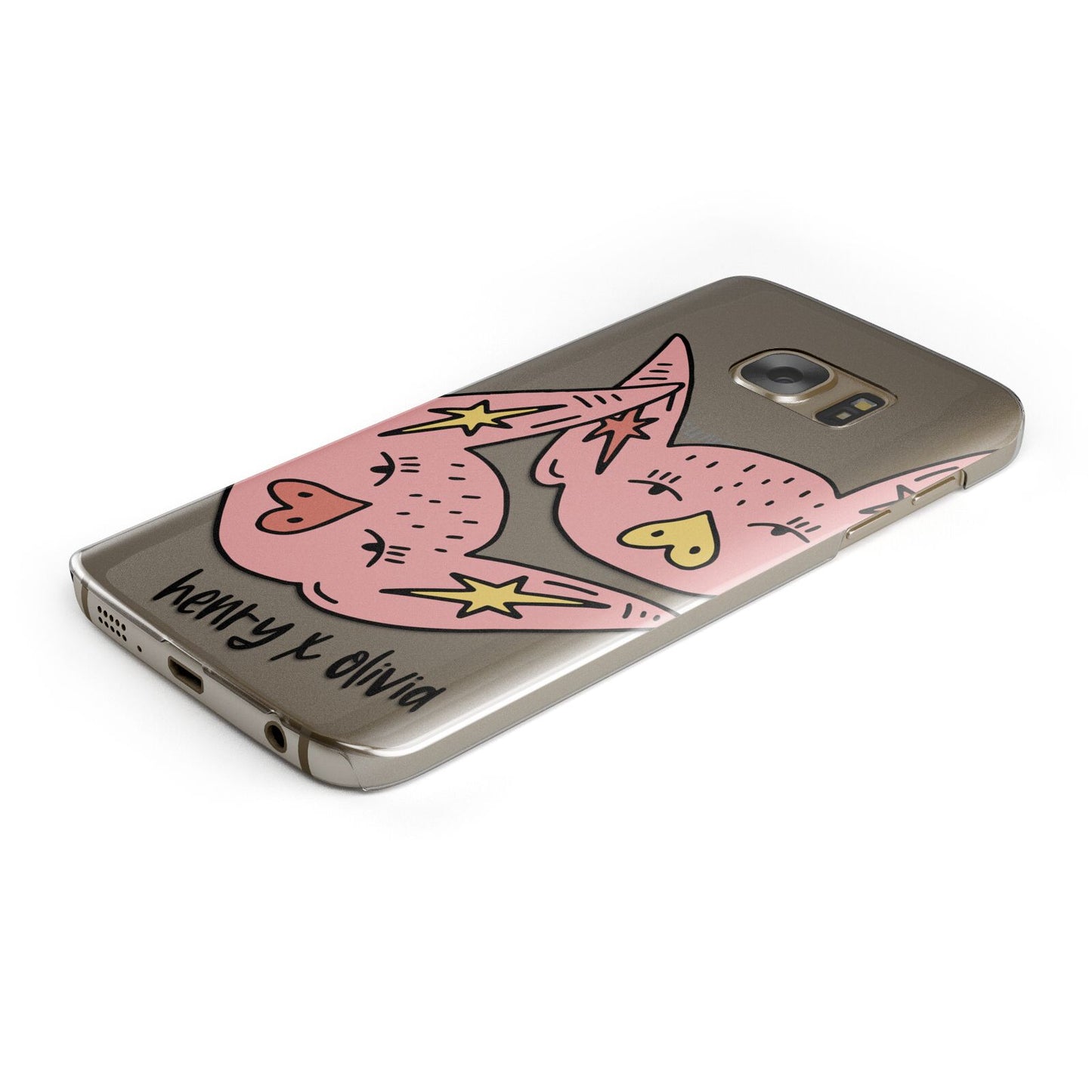 Pink Pigs Couple Protective Samsung Galaxy Case Angled Image