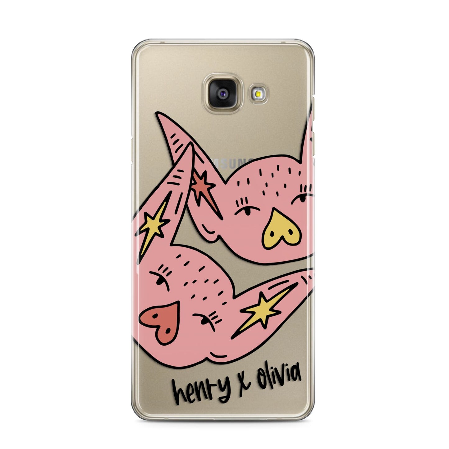 Pink Pigs Couple Samsung Galaxy A3 2016 Case on gold phone