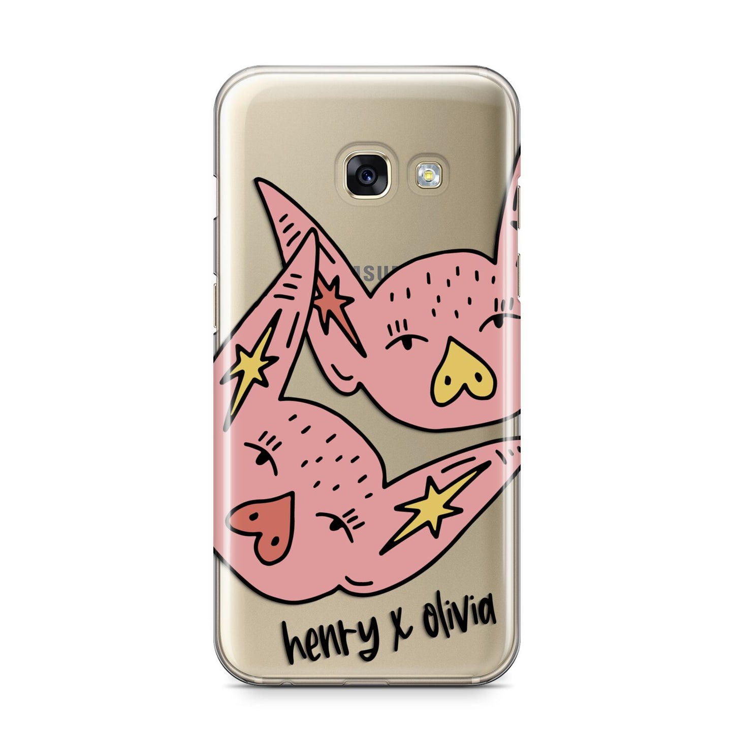 Pink Pigs Couple Samsung Galaxy A3 2017 Case on gold phone